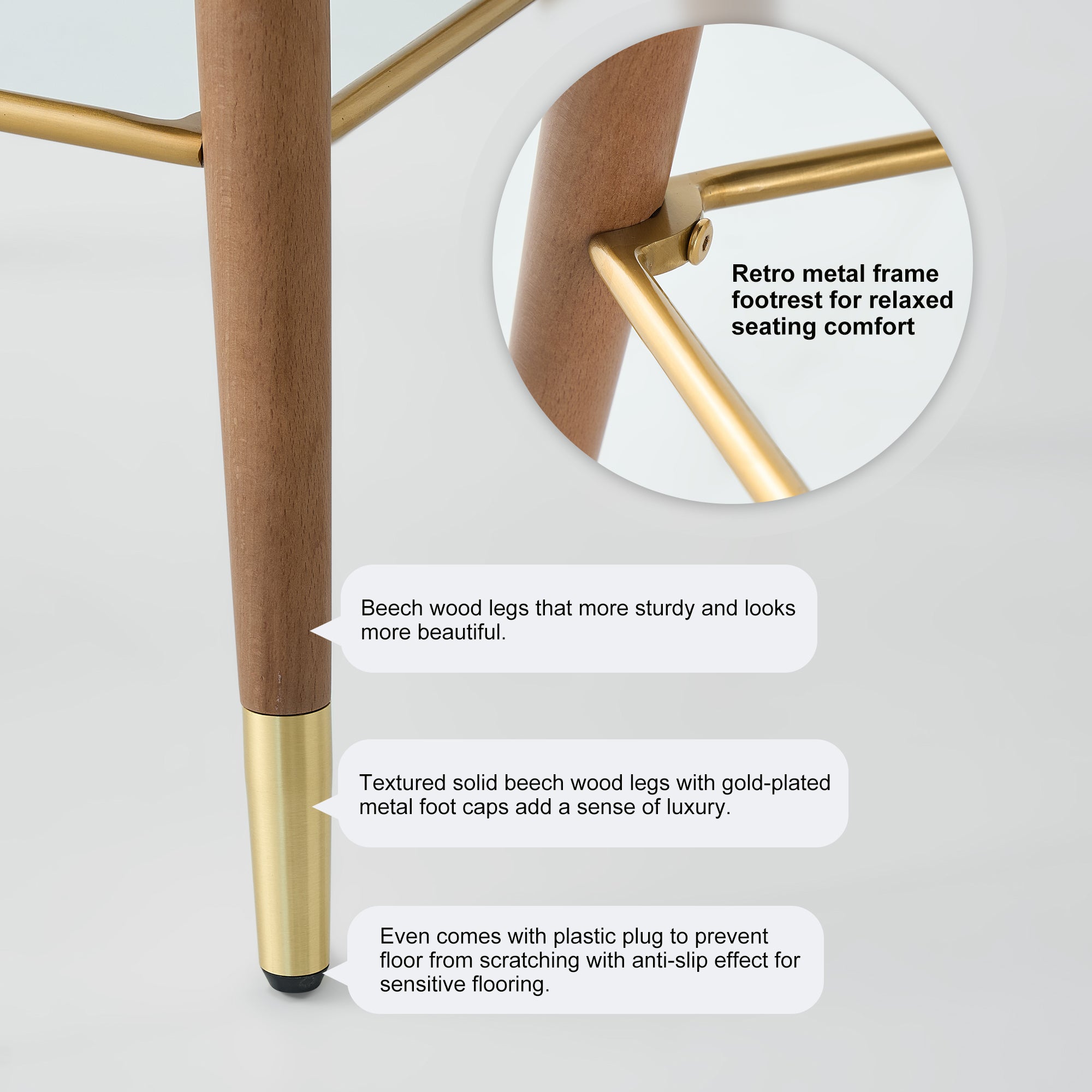 Mid Century Modern Bar Stools for Counter Height - Leather Upholstered Seat with Walnut Wood Frame, Retro 33 Inch Bar Chairs for Home Kitchen Island, Bar, Breakfast Nook
