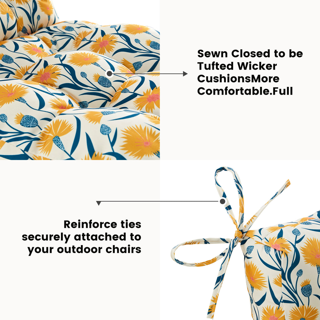 ARTPLAN Patio Chair Cushions Combined Seat and Back,Tufted Outdoor Swivel Chair Cushion with Tie,40"x20"x4",Floral