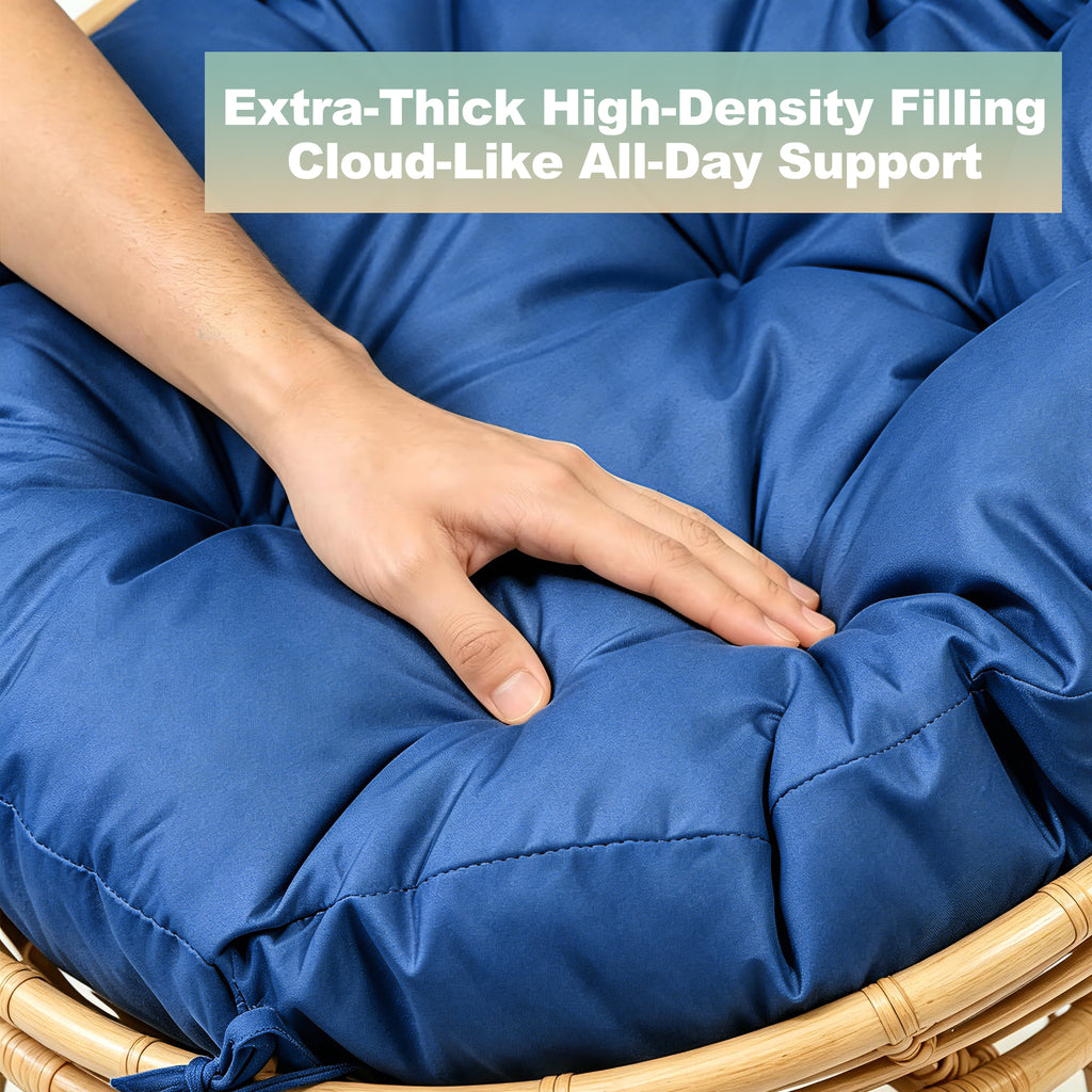 47"×47"×4" tufted round chair cushion, sturdy polyester cover & fluffy fiber fill, fixed carry ties fit papasan, swing & wicker indoor chairs
