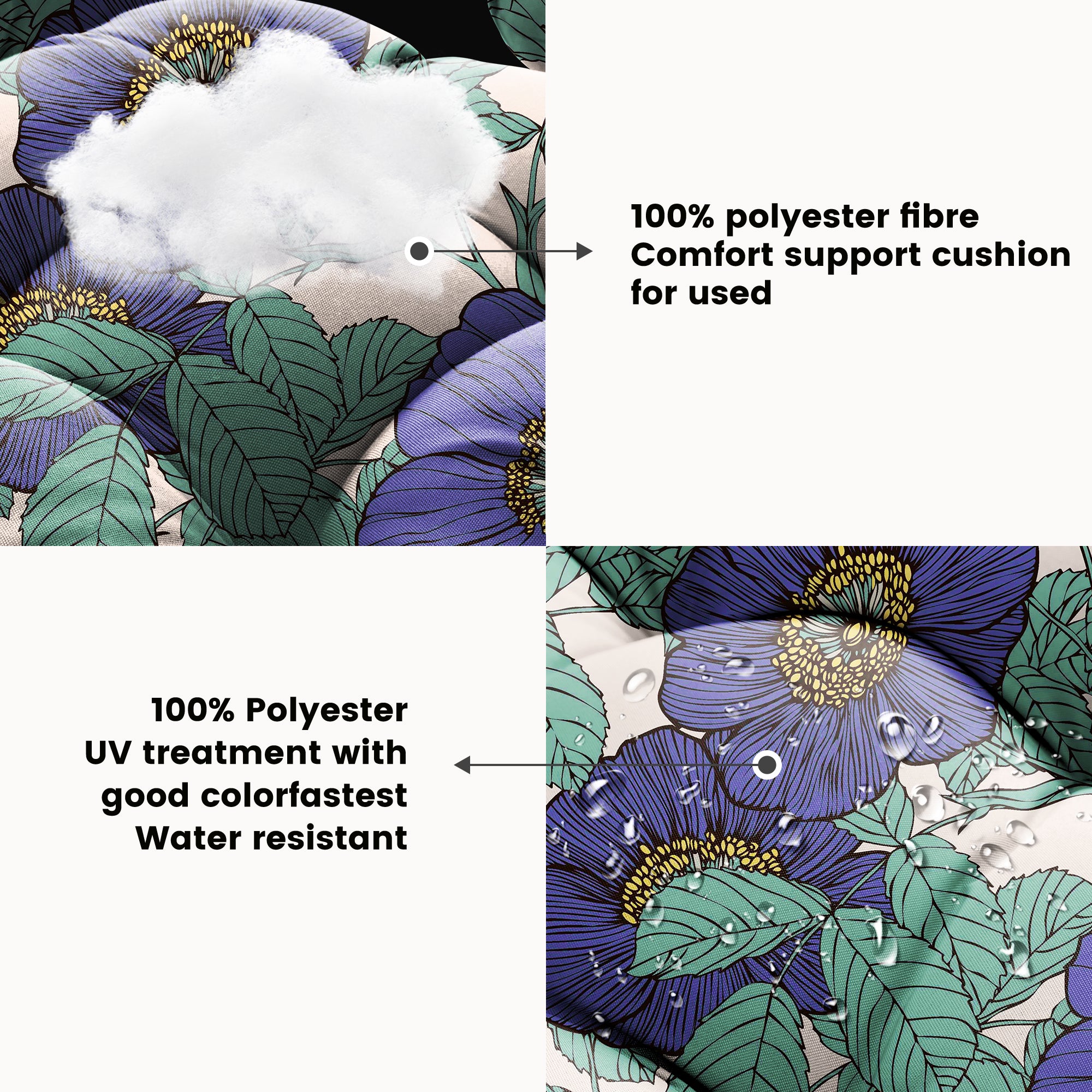 ARTPLAN Outdoor Cushions for Settee,Wicker Loveseat Cushions with Tie,Tufted Patio Cushions 2 U-Shaped Set of 5 Piece,L44xW19,Floral,