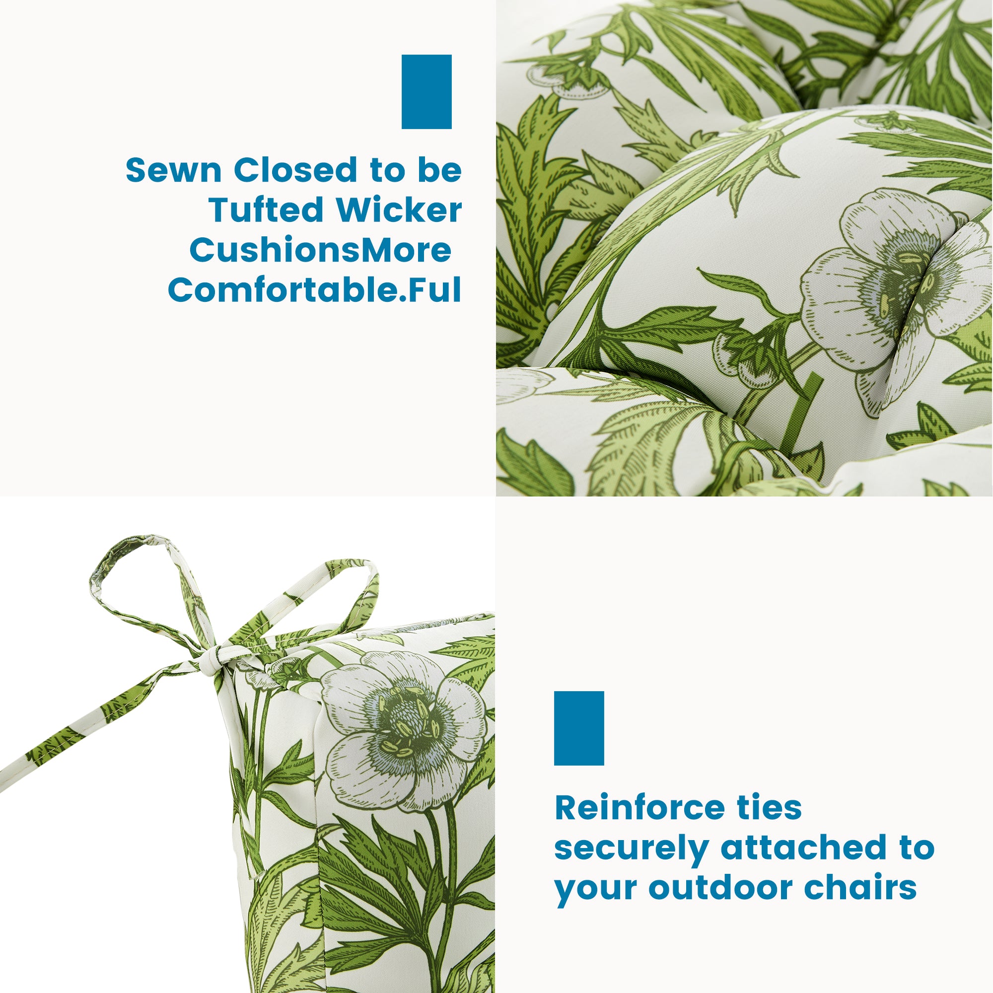 ARTPLAN Outdoor Chair Cushions,40"x20"x4",Low BackTufted Thick Outdoor Wicker Lawn Seat Cushion with Ties for Patio Furniture,Floral