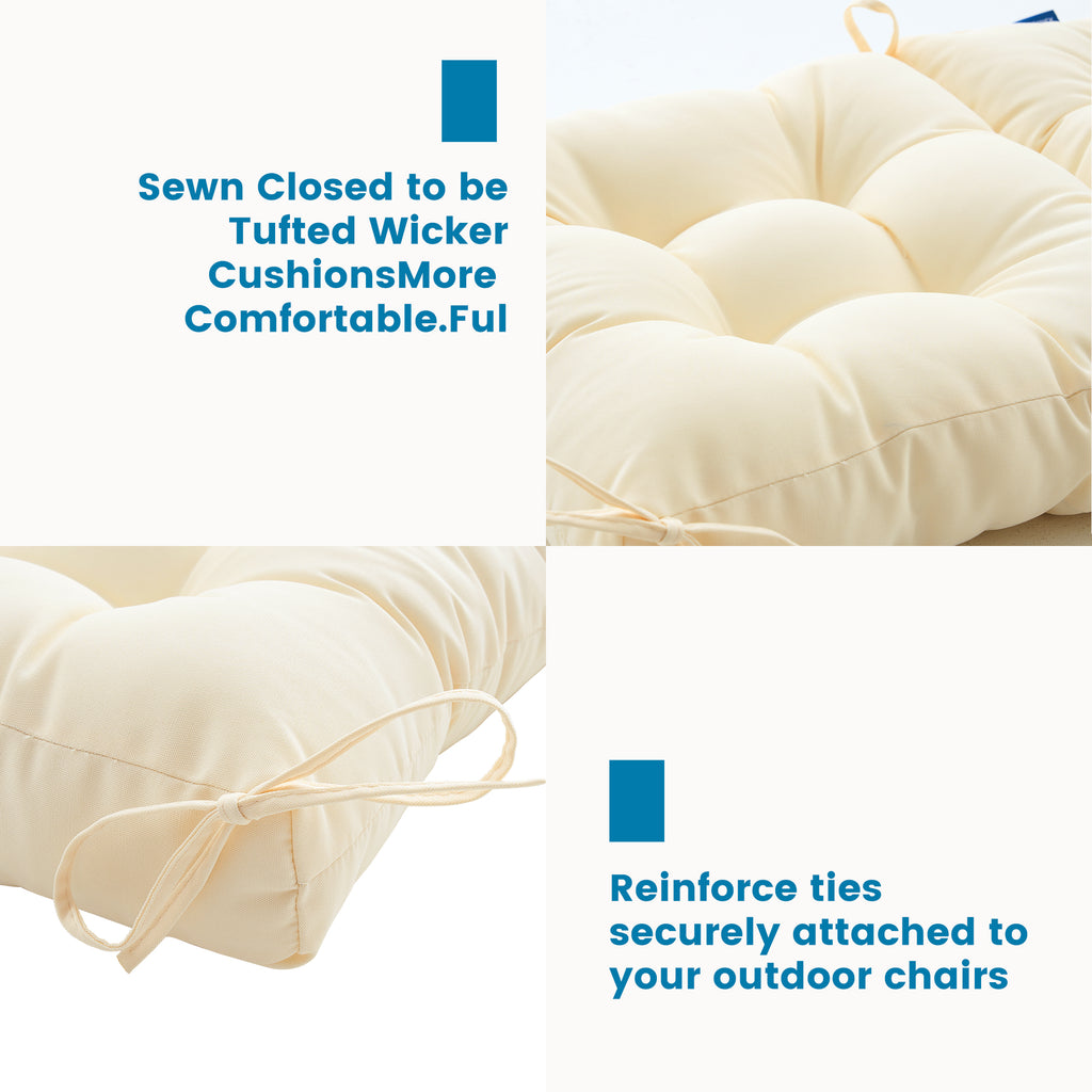 ARTPLAN Outdoor Chair Cushions,40"x20"x4",Low BackTufted Thick Outdoor Wicker Lawn Seat Cushion with Ties for Patio Furniture