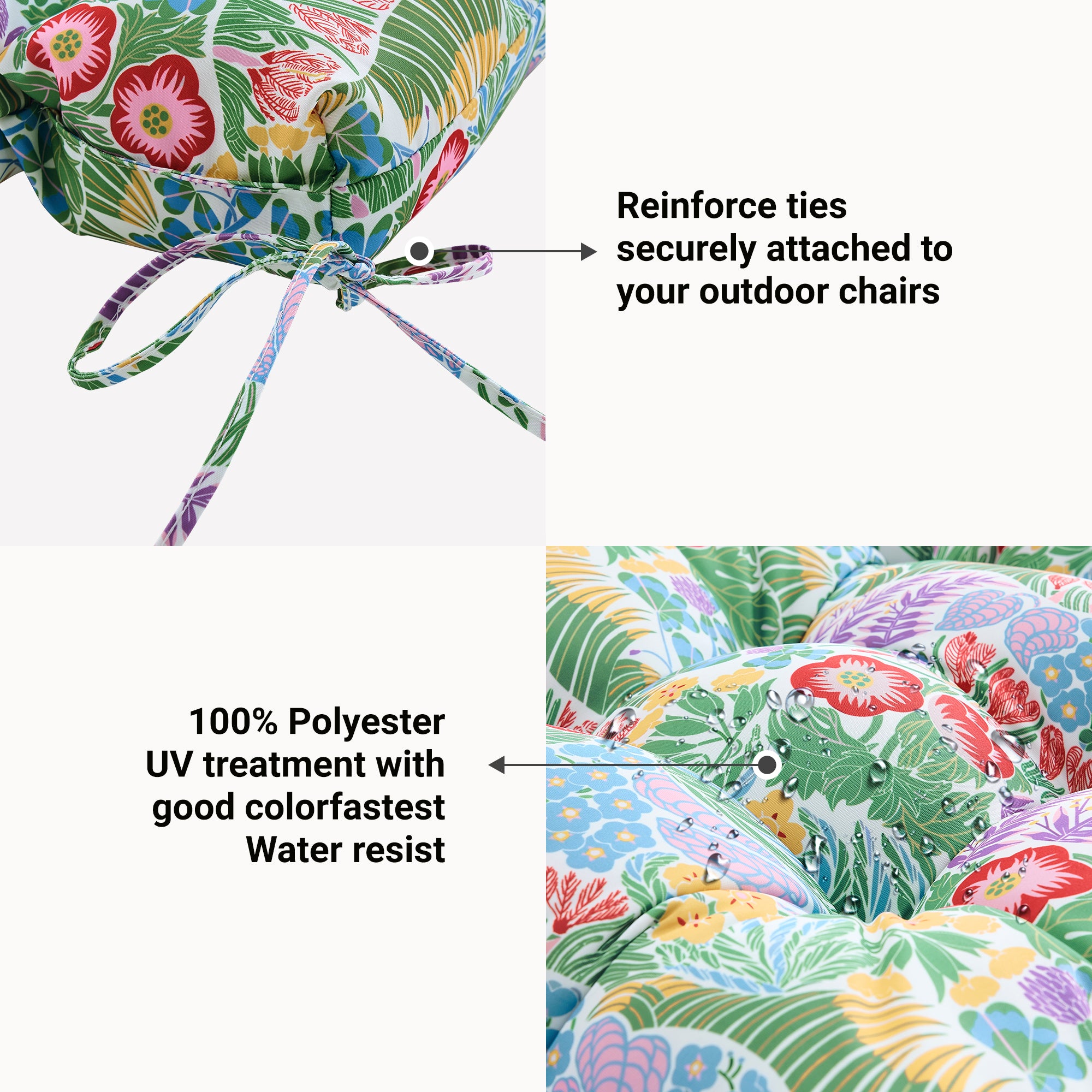 ARTPLAN Patio Chair Cushions Combined Seat and Back,Tufted Outdoor Swivel Chair Cushion with Tie,40"x20"x4"，Floral