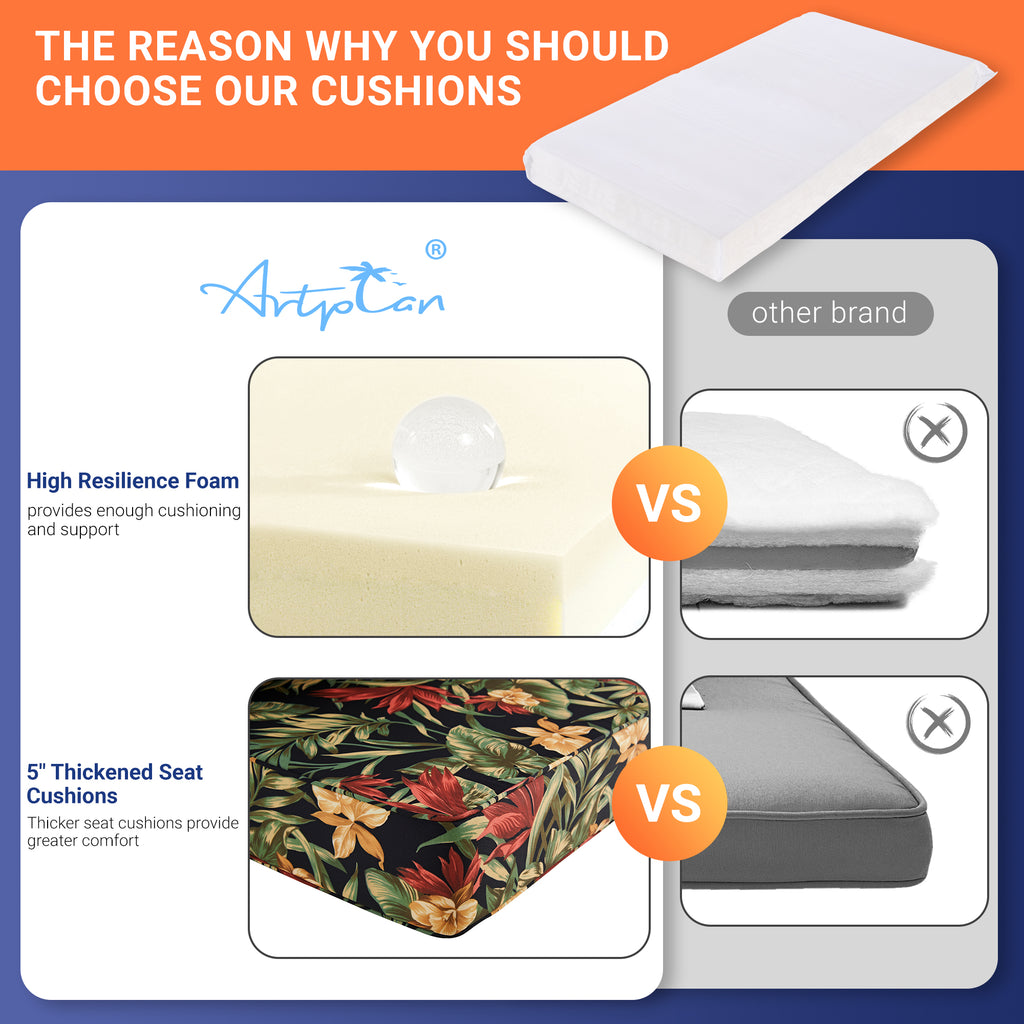ARTPLAN Outdoor Loveseat Deep Seat Cushion Set, 46"x24"x4" Water Repellent Fade-Resistant Patio Cushions, Solution-Dyed Fabric with Removable Zipper Cover, High-Density Foam for Bench, Swing & Patio Furniture