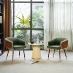 ARTPLAN Modern Dining Chair Faux Leather, Walnut Top Metal Legs Kitchen Seat，set of 1/set of 2