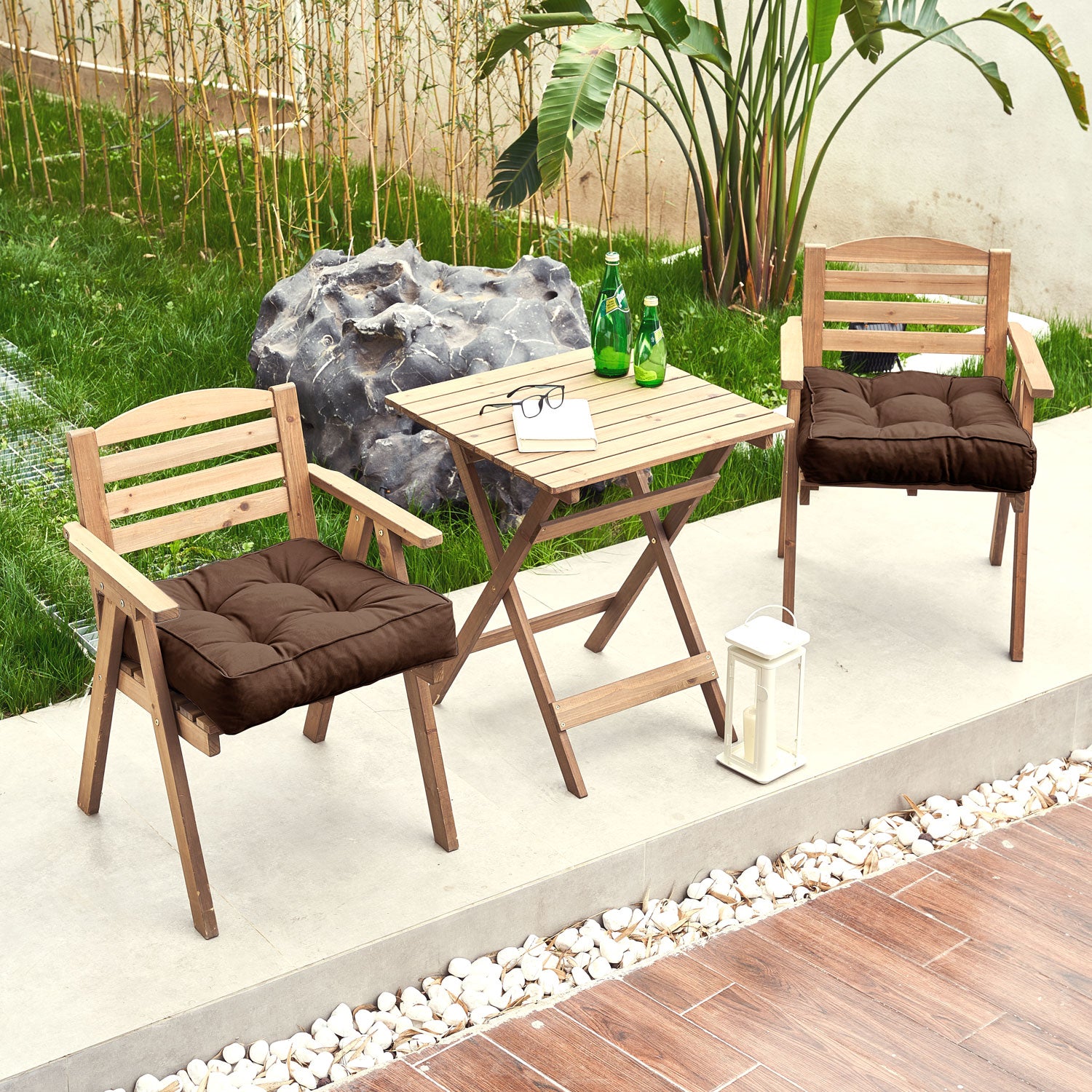ARTPLAN Outdoor Seat Cushions,Pack of 2 Tufted  Patio Chair Pads 19x19x5 Inches Square Foam for Dining Chair