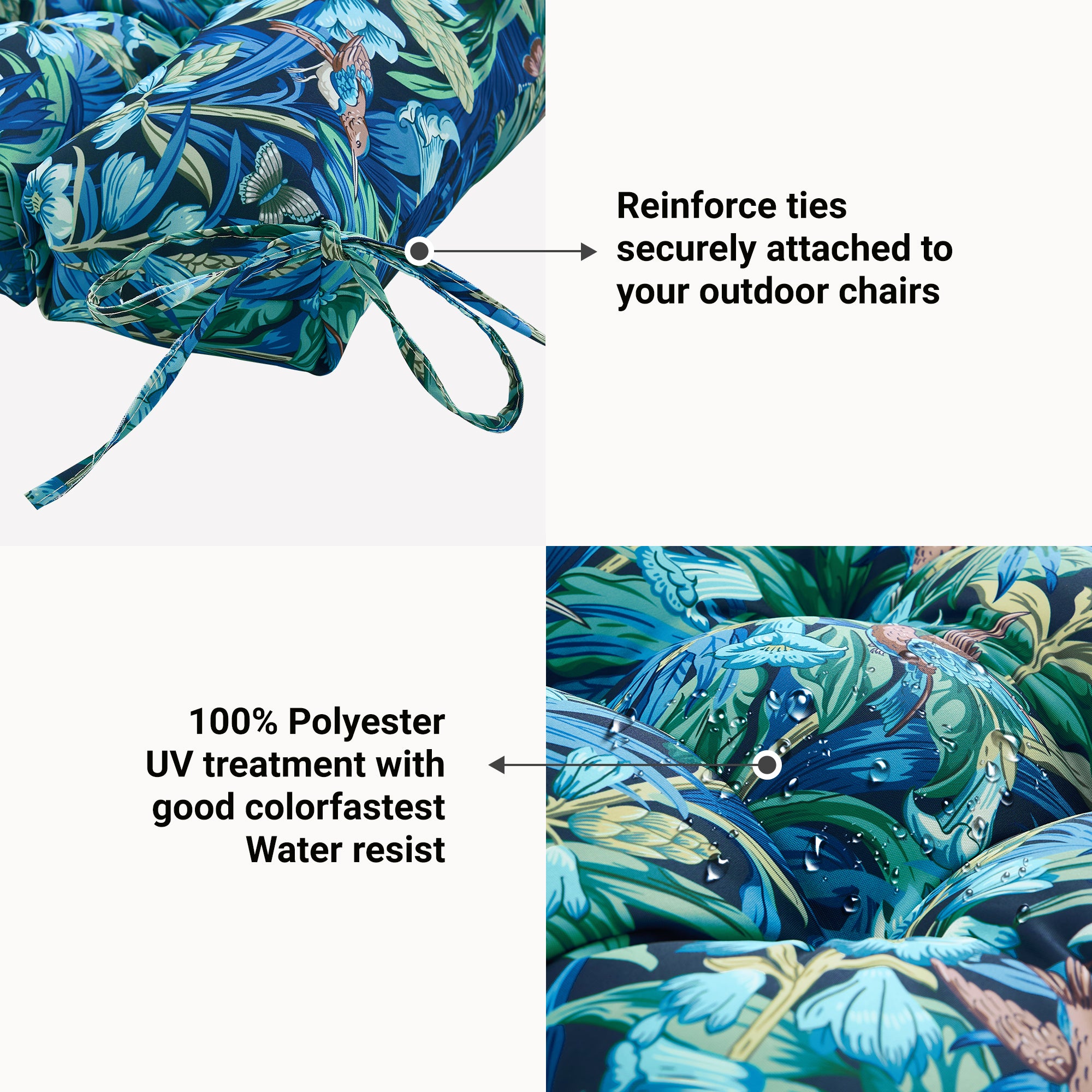 ARTPLAN Patio Chair Cushions Combined Seat and Back,Tufted Outdoor Swivel Chair Cushion with Tie,40"x20"x4",Floral