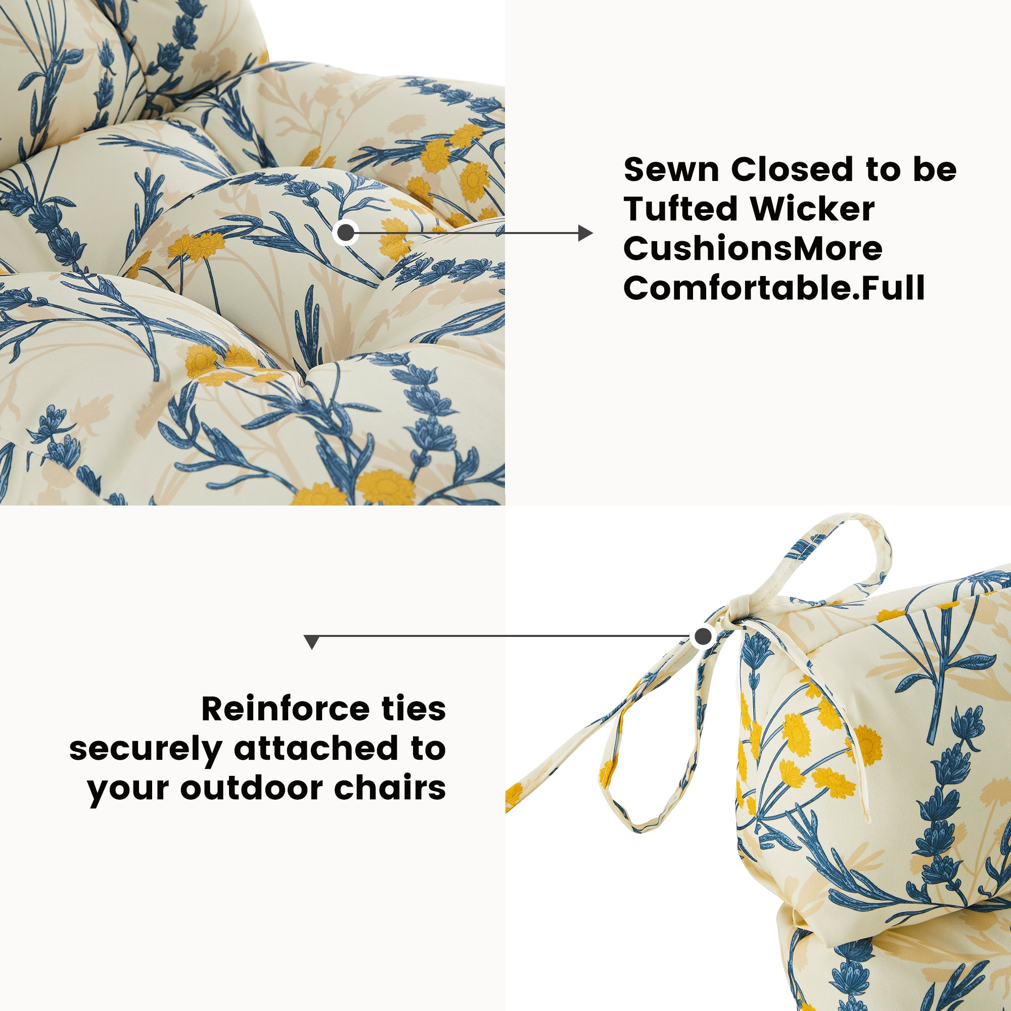 ARTPLAN Patio Chair Cushions Combined Seat and Back,Tufted Outdoor Swivel Chair Cushion with Tie,40"x20"x4"，Floral