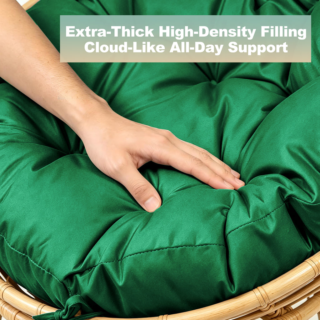 47"×47"×4" tufted round chair cushion, sturdy polyester cover & fluffy fiber fill, fixed carry ties fit papasan, swing & wicker indoor chairs