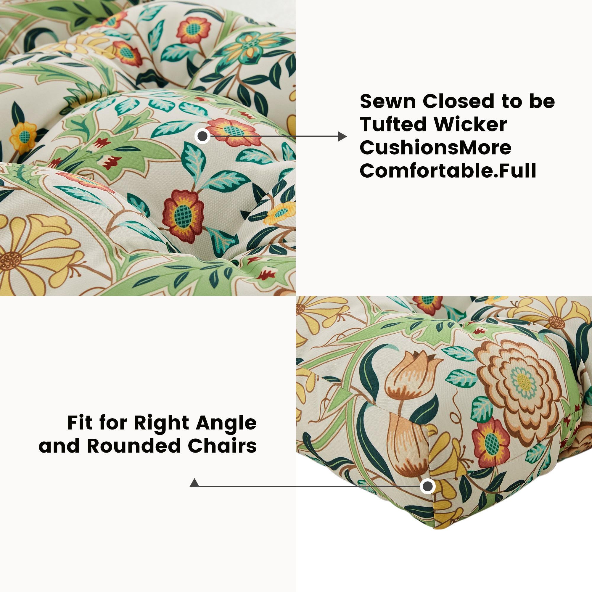 ARTPLAN Outdoor Cushions for Settee,Wicker Loveseat Cushions with Tie,Tufted Patio Cushions 2 U-Shaped Set of 5 Piece,L44xW19,Floral,