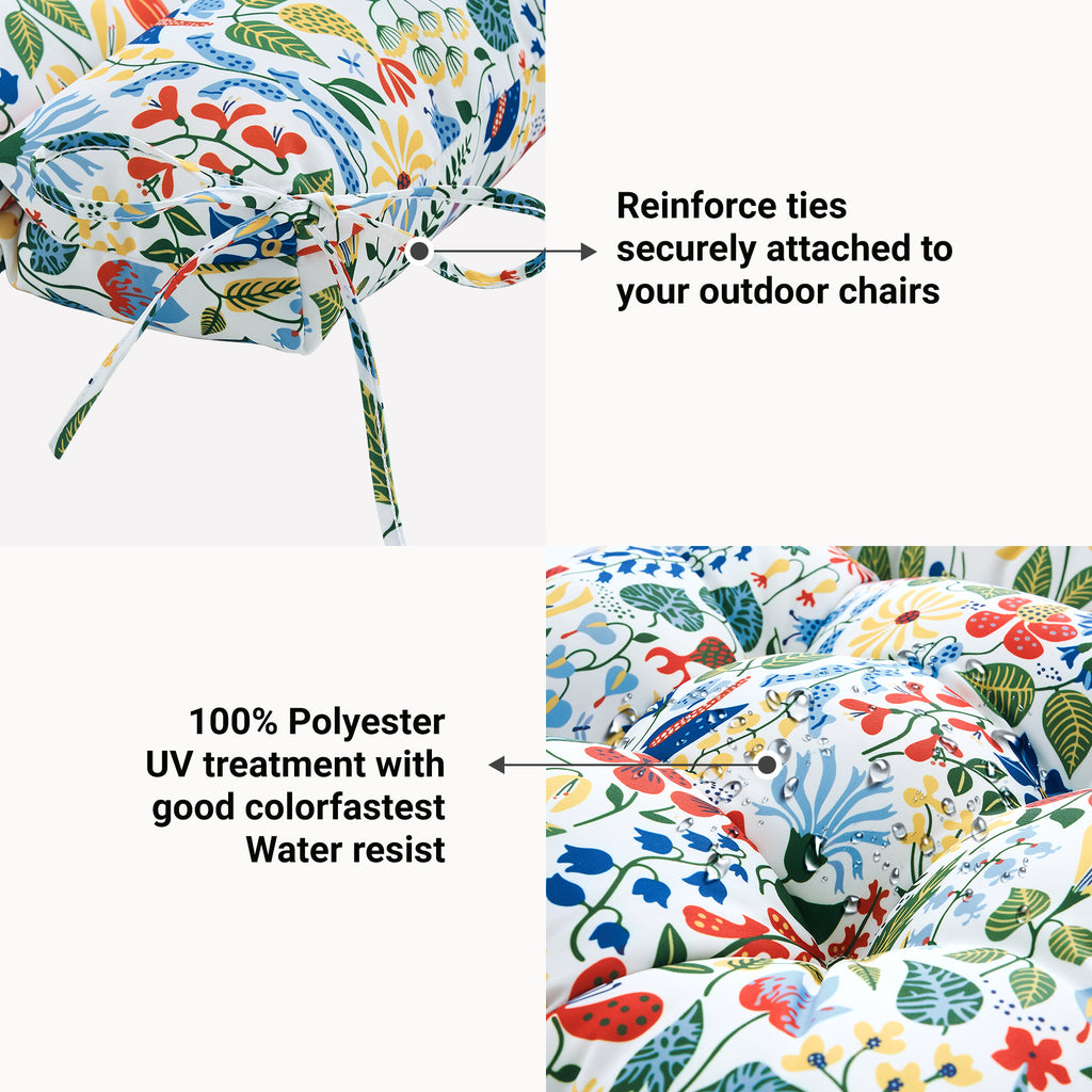 ARTPLAN Patio Chair Cushions Combined Seat and Back,Tufted Outdoor Swivel Chair Cushion with Tie,40"x20"x4",Floral