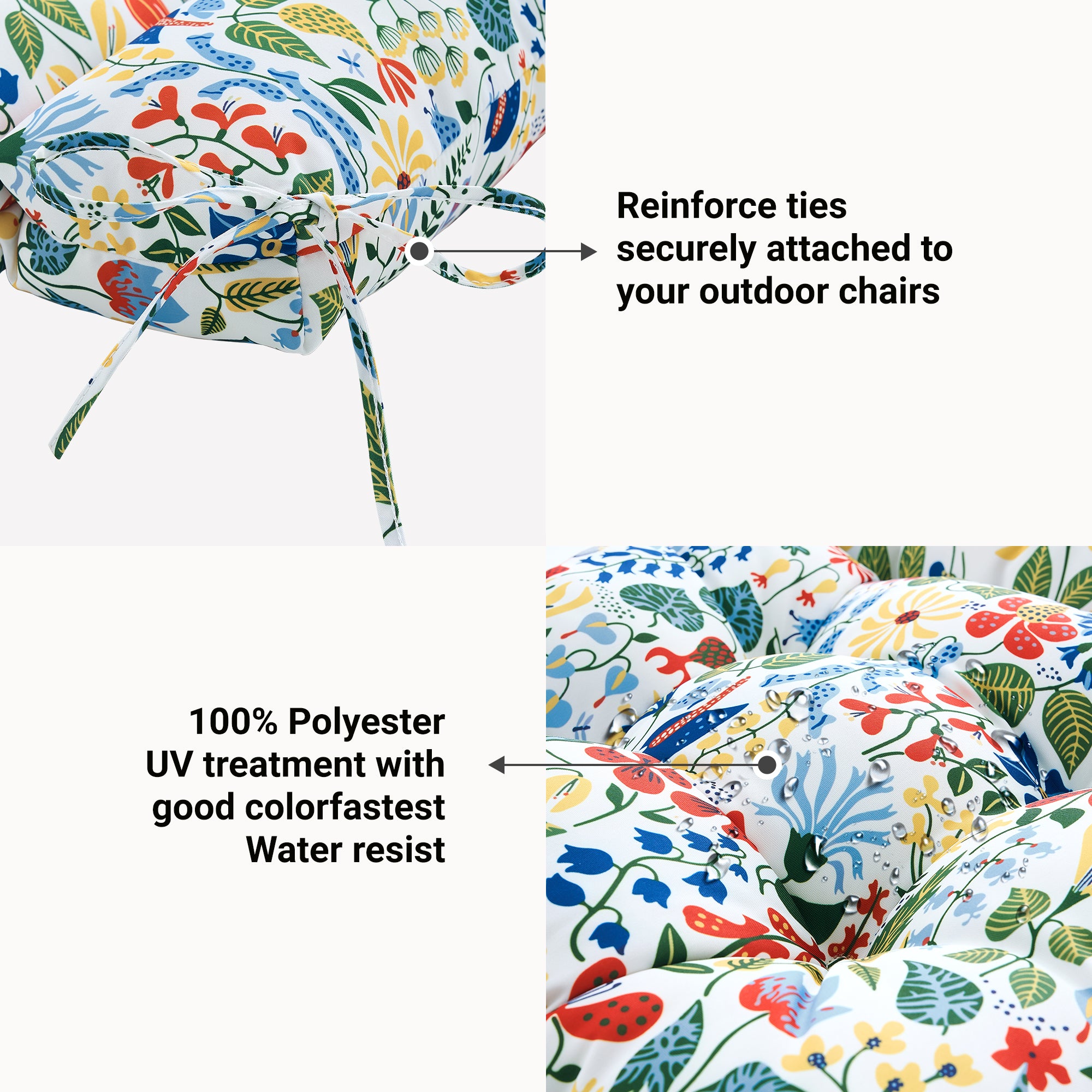 ARTPLAN Patio Chair Cushions Combined Seat and Back,Tufted Outdoor Swivel Chair Cushion with Tie,40"x20"x4",Floral
