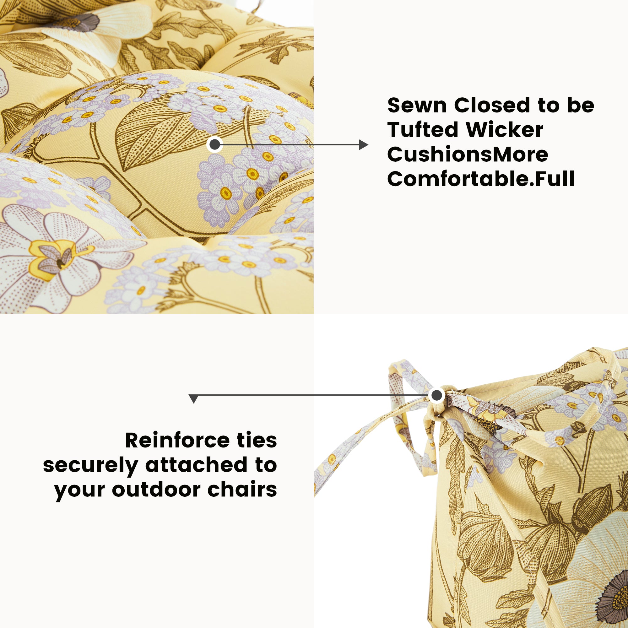 ARTPLAN Patio Chair Cushions Combined Seat and Back,Tufted Outdoor Swivel Chair Cushion with Tie,40"x20"x4"，Floral