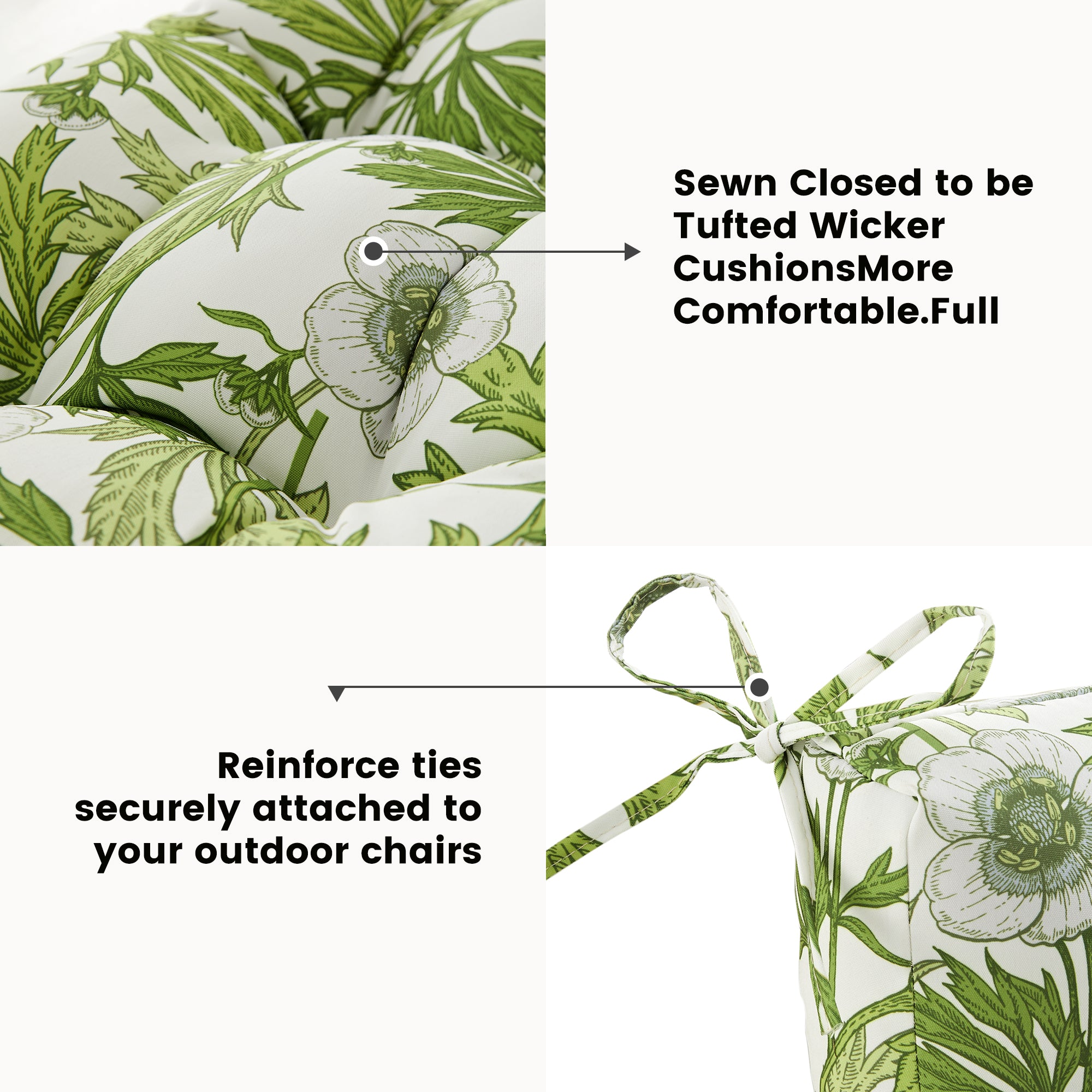 ARTPLAN Patio Chair Cushions Combined Seat and Back,Tufted Outdoor Swivel Chair Cushion with Tie,40"x20"x4",Floral