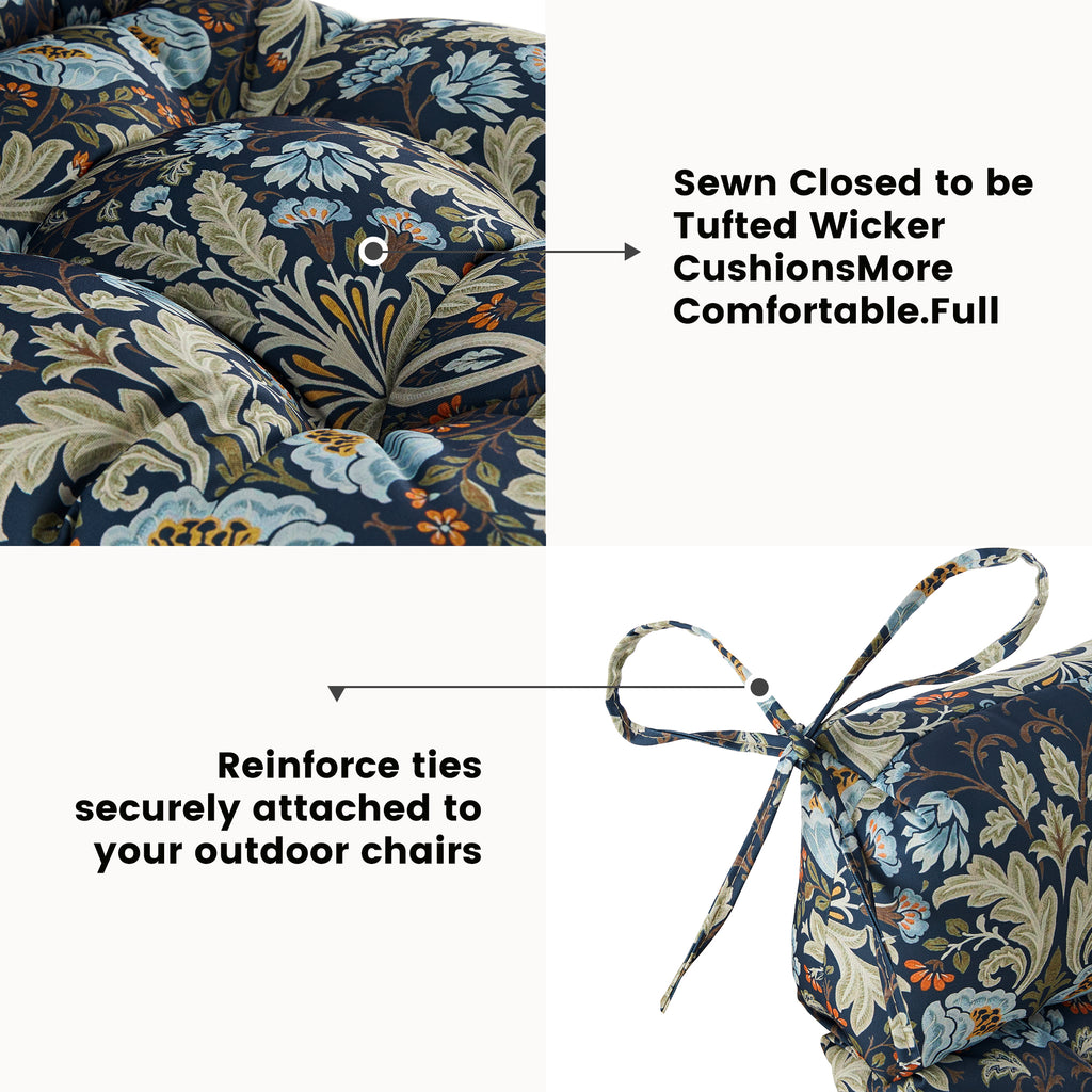 ARTPLAN Patio Chair Cushions Combined Seat and Back,Tufted Outdoor Swivel Chair Cushion with Tie,40"x20"x4"，Floral