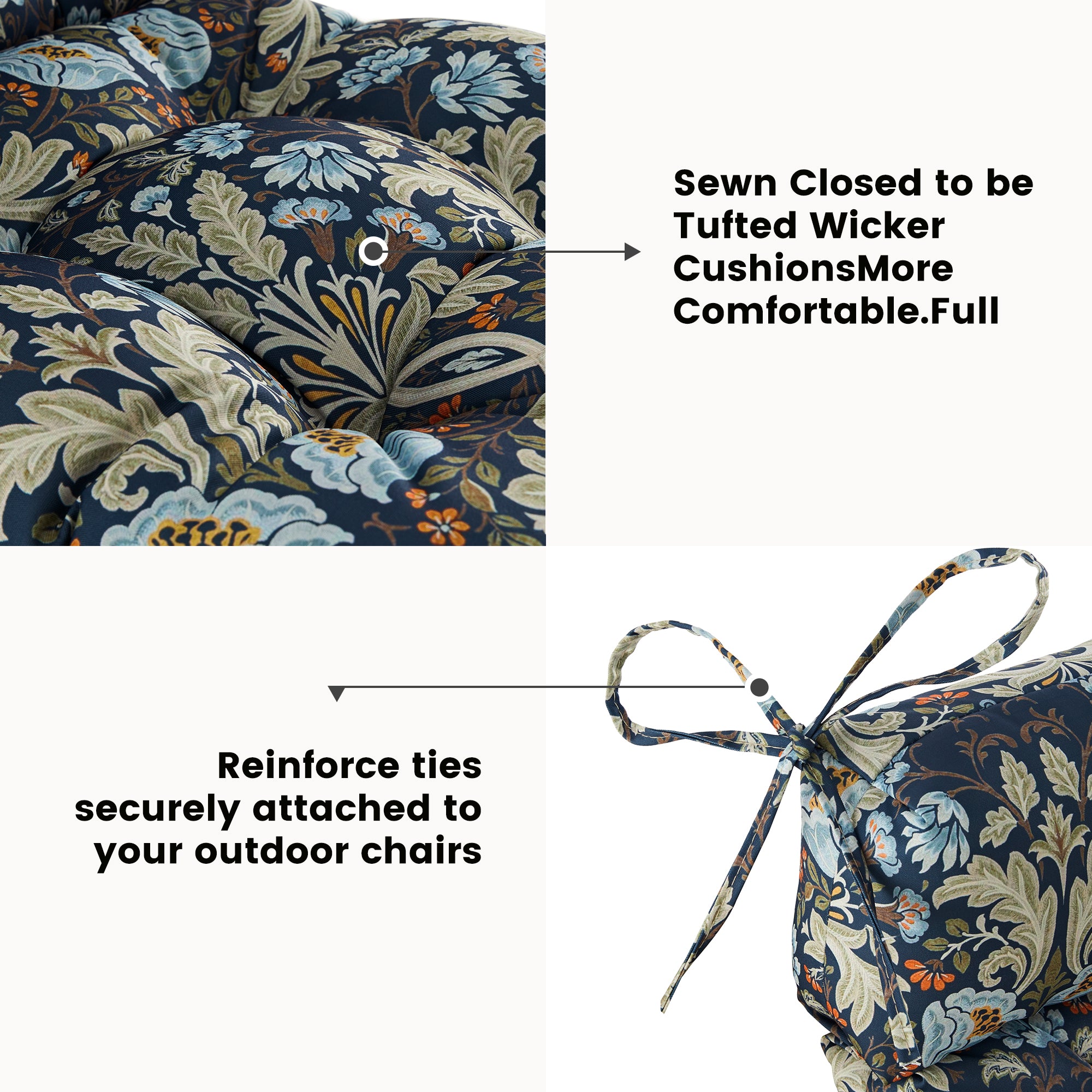 ARTPLAN Patio Chair Cushions Combined Seat and Back,Tufted Outdoor Swivel Chair Cushion with Tie,40"x20"x4"，Floral