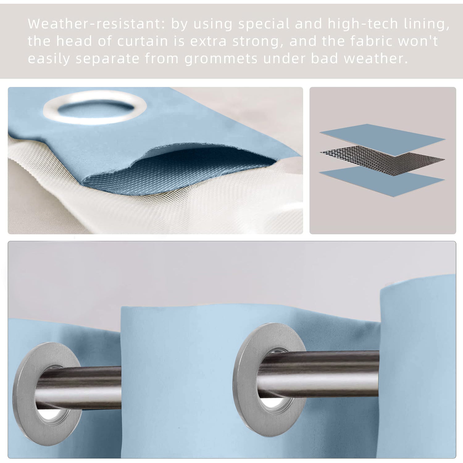 Waterproof Outdoor Curtains for Patio, Premium Thick Sunproof 90% Blackout Curtains with Rustproof Grommets for Porch, Pergola, Cabana, 2-Pack Set