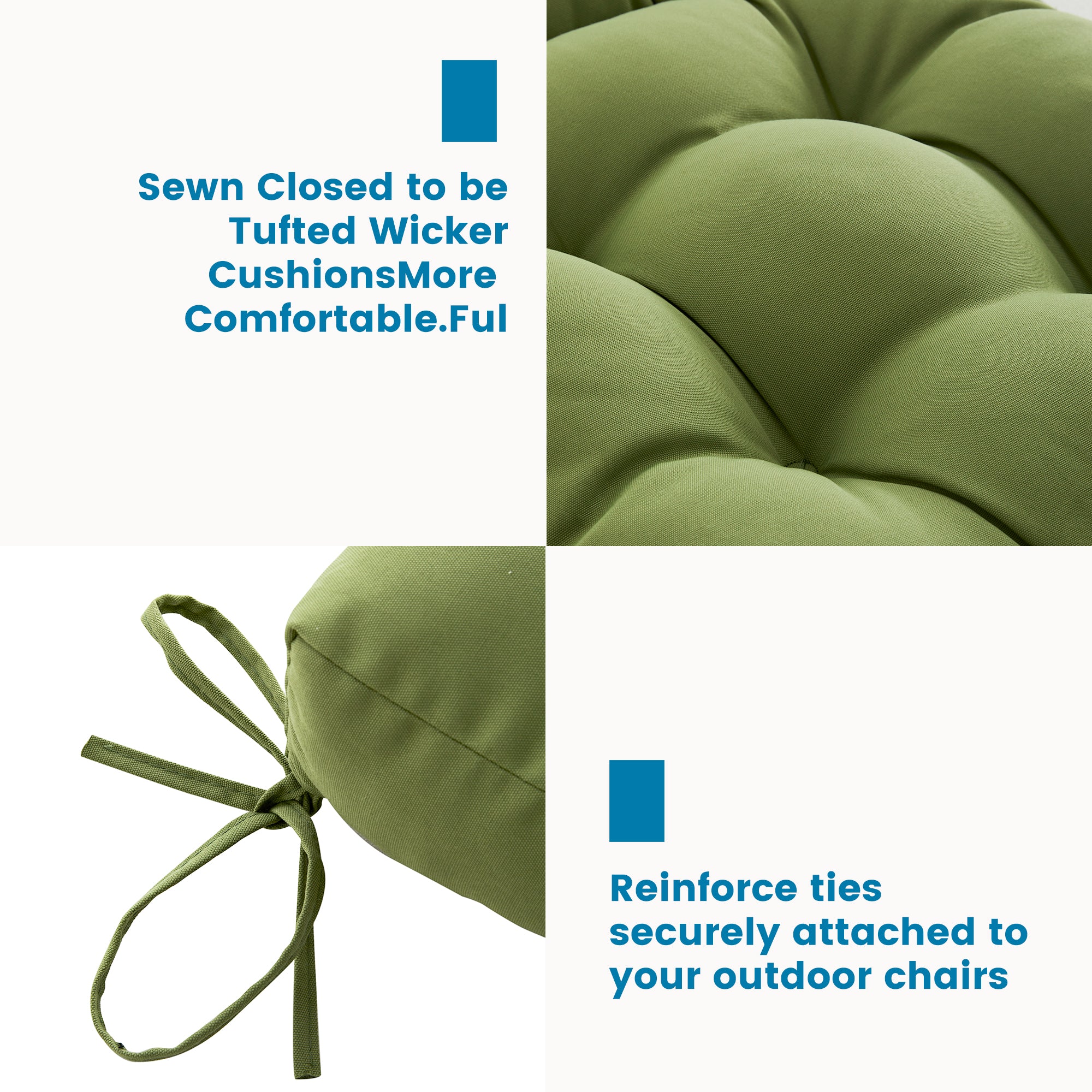ARTPLAN Outdoor Chair Cushions,40"x20"x4",Low BackTufted Thick Outdoor Wicker Lawn Seat Cushion with Ties for Patio Furniture