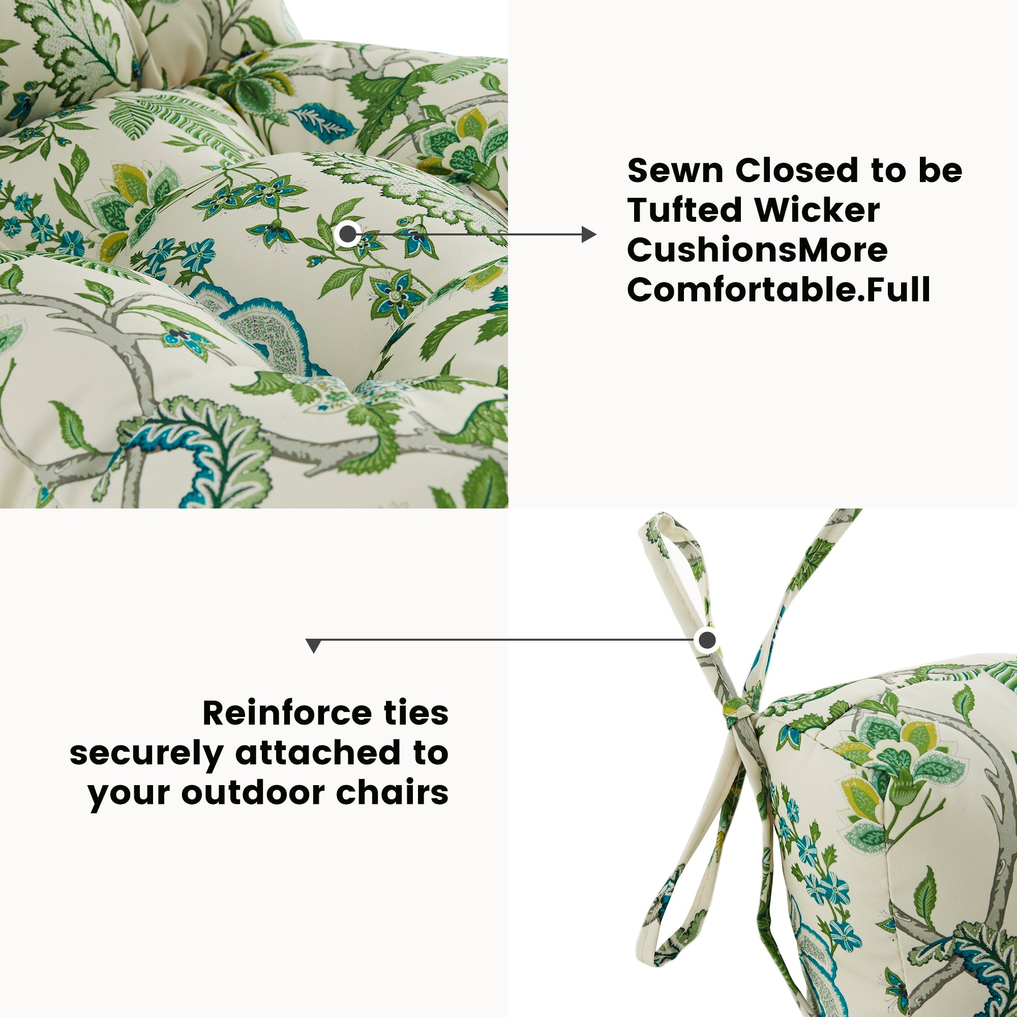 ARTPLAN Patio Chair Cushions Combined Seat and Back,Tufted Outdoor Swivel Chair Cushion with Tie,40"x20"x4",Floral