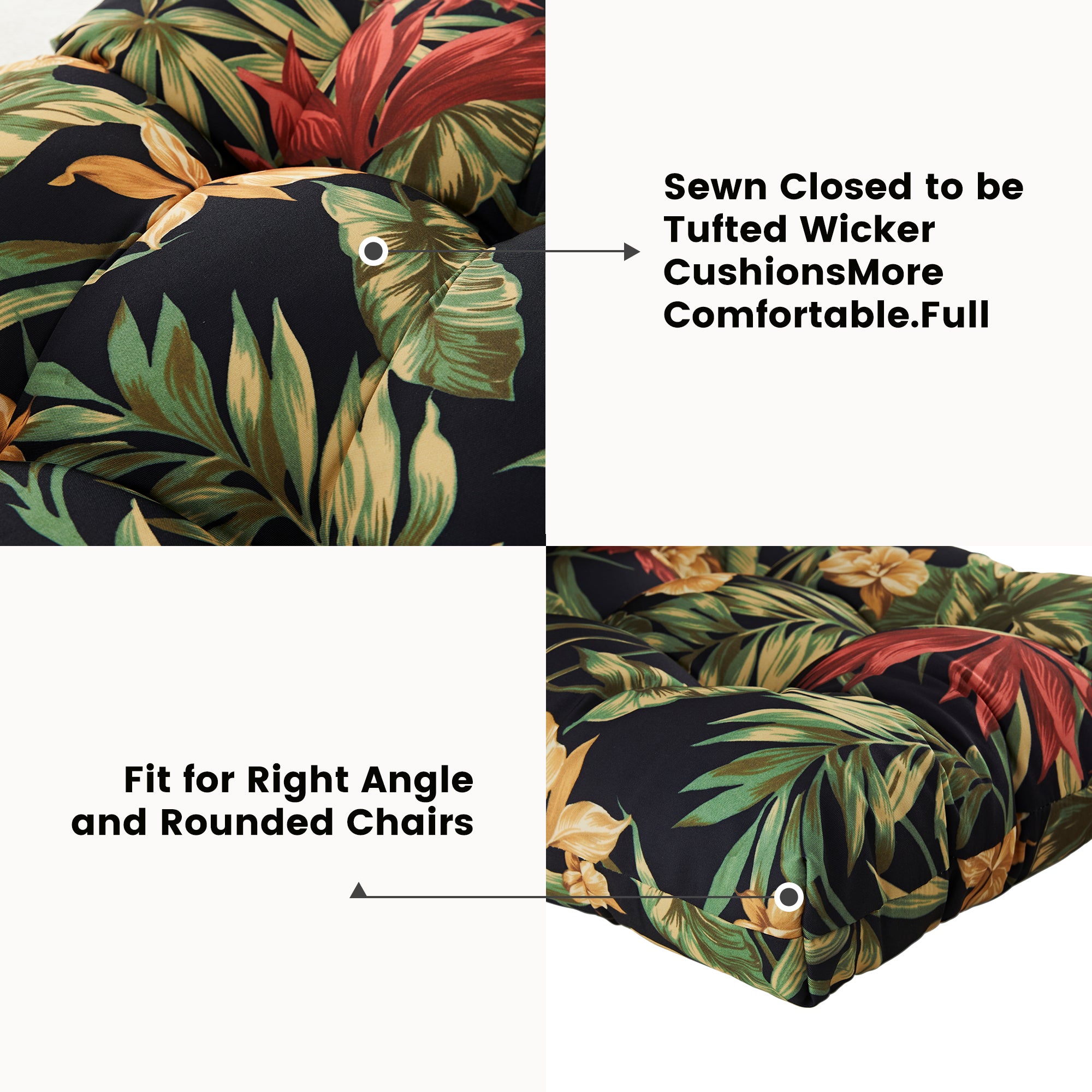ARTPLAN Outdoor Cushions for Settee,Wicker Loveseat Cushions with Tie,Tufted Patio Cushions 2 U-Shaped Set of 5 Piece,L44xW19,Floral,