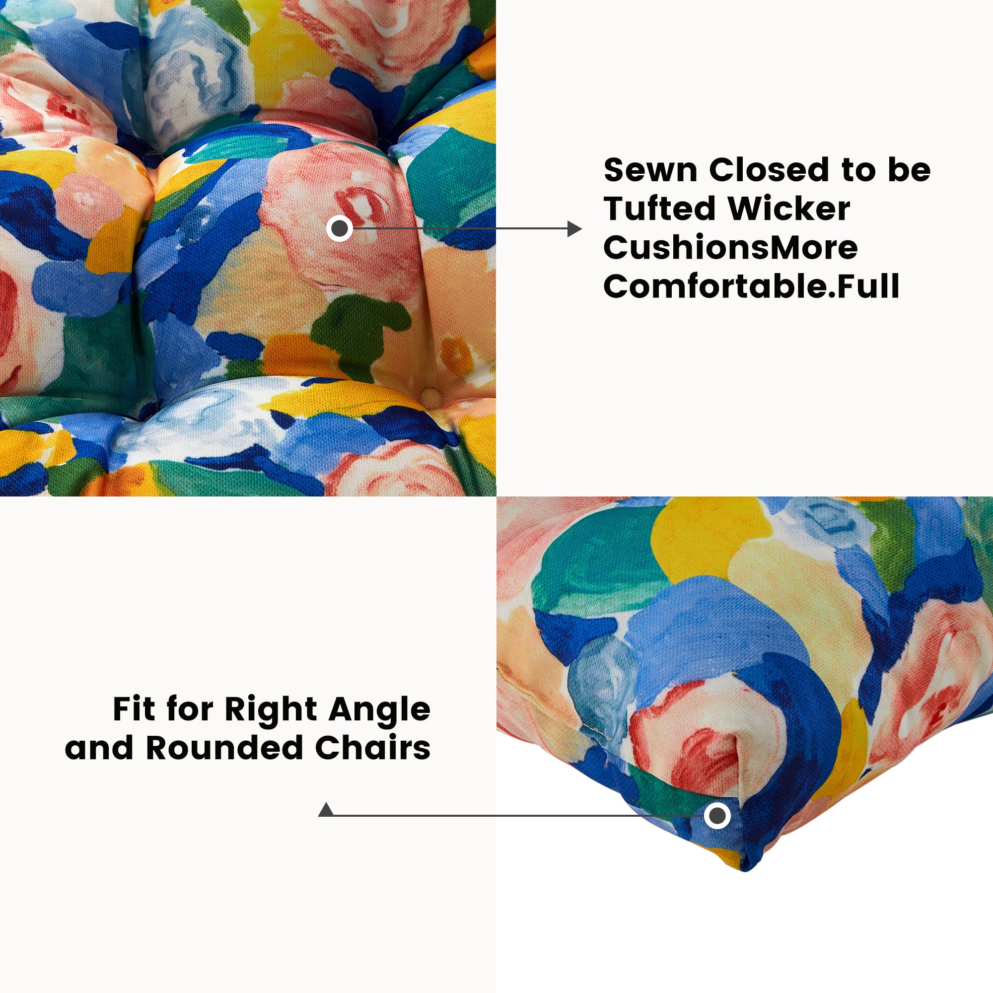 ARTPLAN Outdoor Cushions for Settee,Wicker Loveseat Cushions with Tie,Tufted Patio Cushions 2 U-Shaped Set of 5 Piece,L44xW19,Floral,