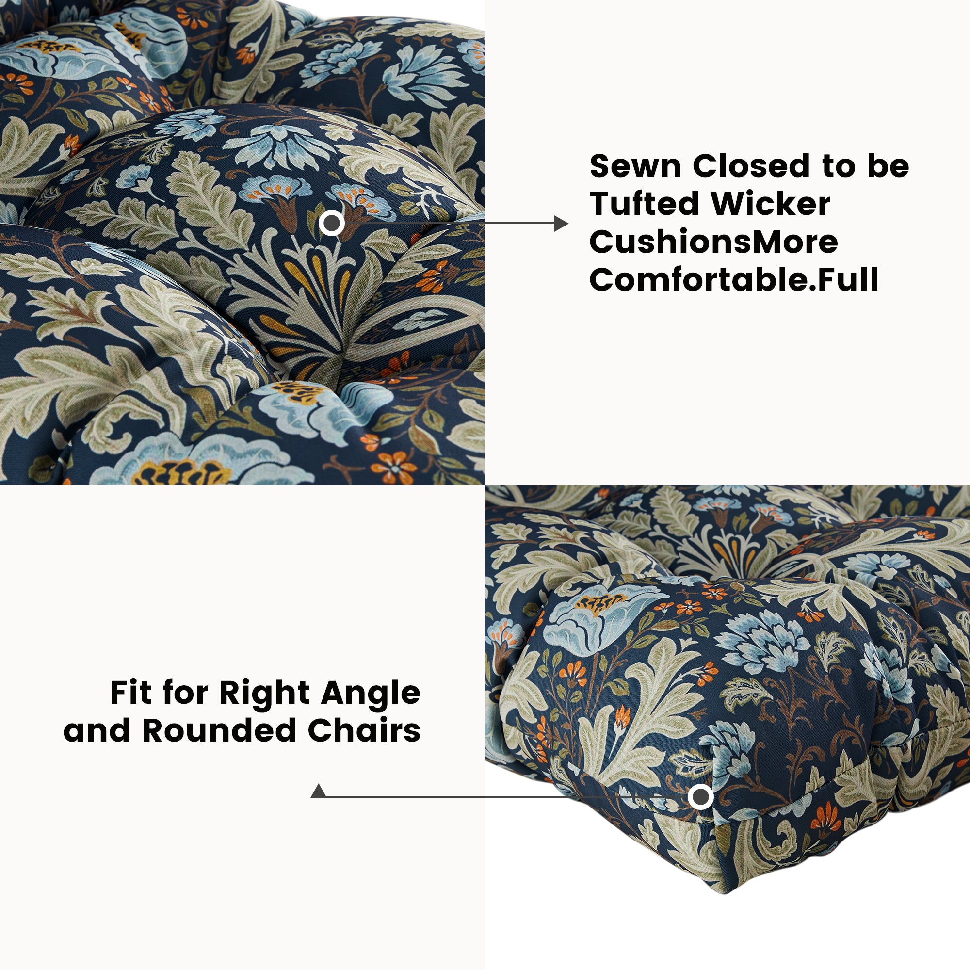 ARTPLAN Outdoor Cushions for Settee,Wicker Loveseat Cushions with Tie,Tufted Patio Cushions 2 U-Shaped Set of 5 Piece,L44xW19,Floral,