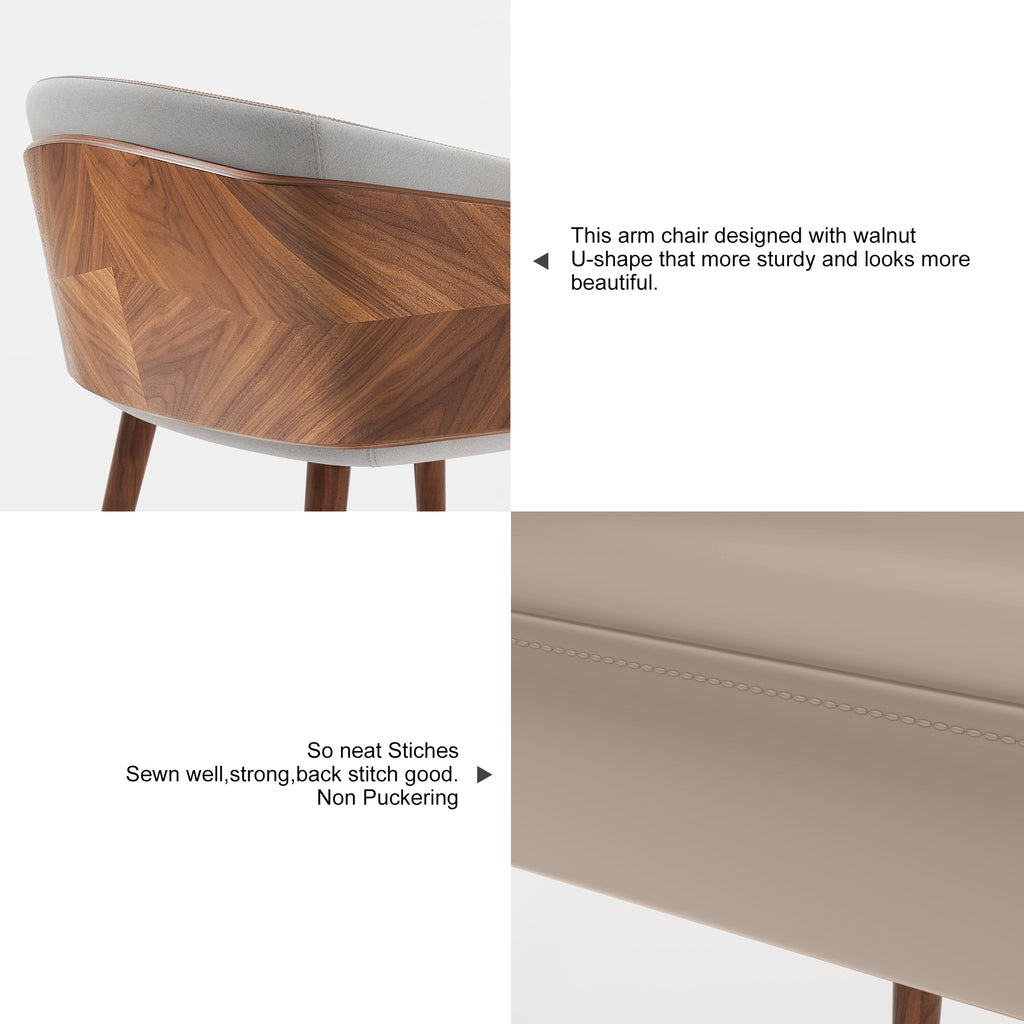 ARTPLAN Modern Dining Chair Faux Leather, Walnut Top Metal Legs Kitchen Seat，set of 1/set of 2