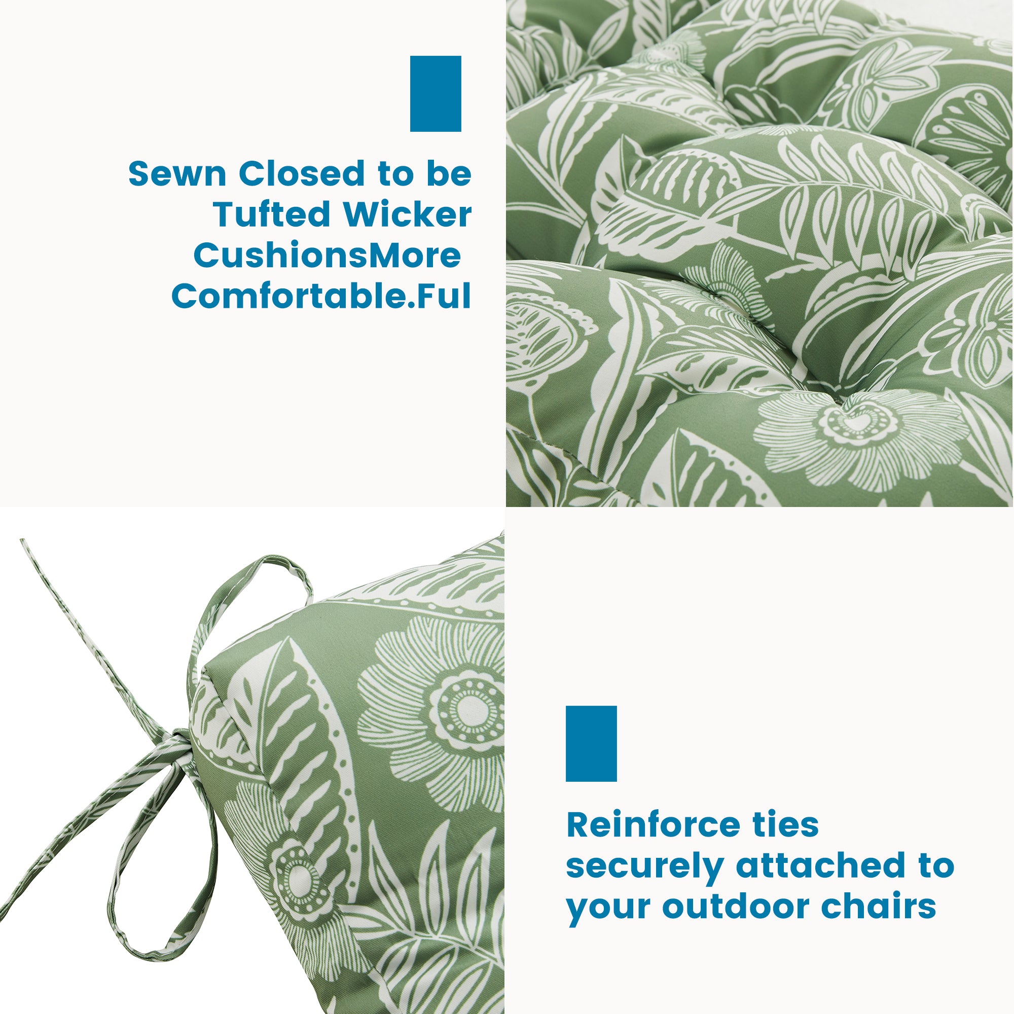 ARTPLAN Outdoor Chair Cushions,40"x20"x4",Low BackTufted Thick Outdoor Wicker Lawn Seat Cushion with Ties for Patio Furniture,Floral