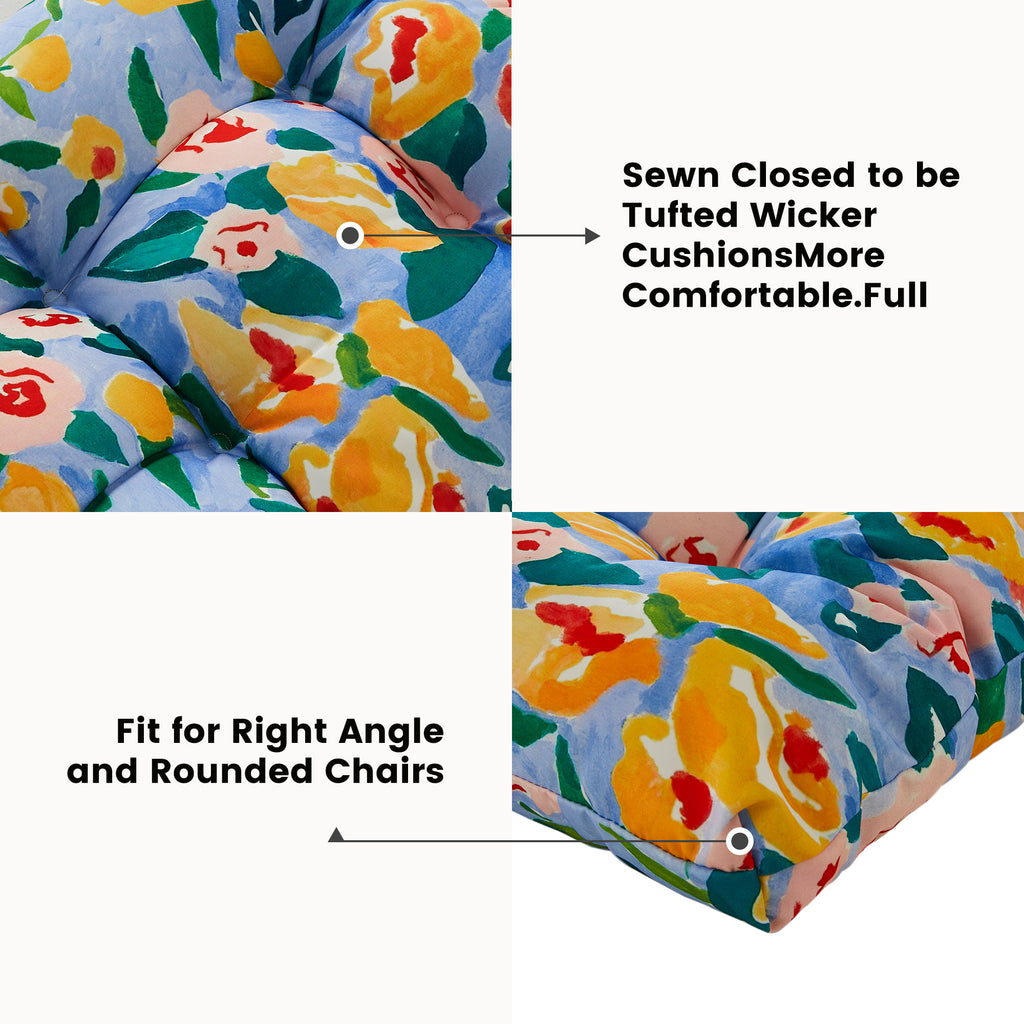 ARTPLAN Outdoor Cushions for Settee,Wicker Loveseat Cushions with Tie,Tufted Patio Cushions 2 U-Shaped Set of 5 Piece,L44xW19,Floral,