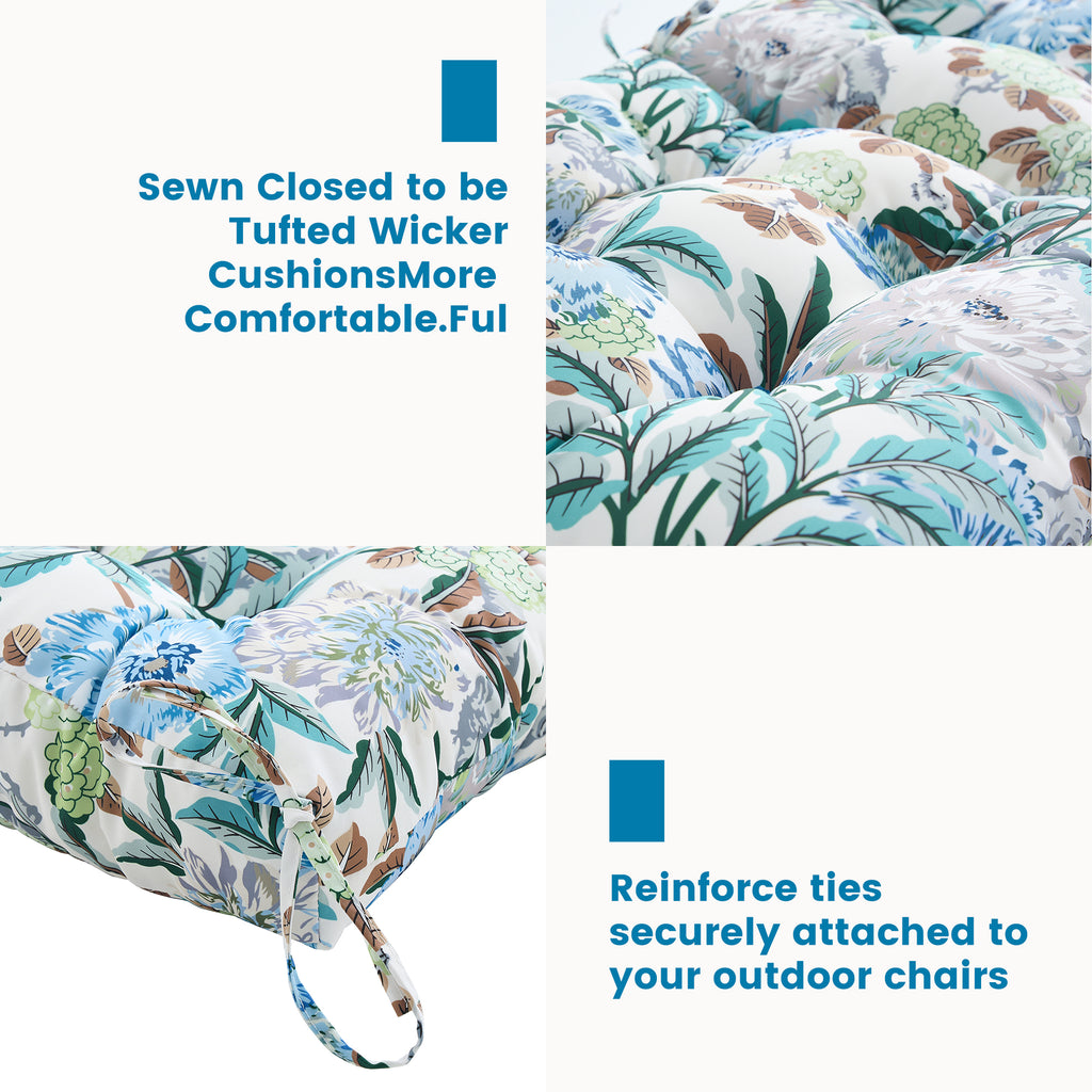 ARTPLAN Outdoor Chair Cushions,40"x20"x4",Low BackTufted Thick Outdoor Wicker Lawn Seat Cushion with Ties for Patio Furniture,Floral