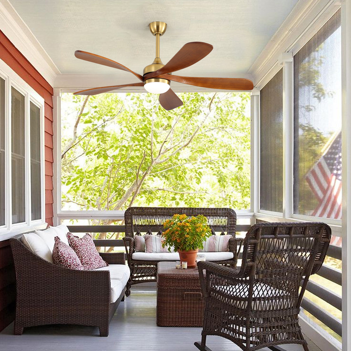 52 Inch Ceiling Fan with Light and Remote Control, 6-Speed Reversible Quiet DC Motor, 3 Color Temperatures LED Light, 3 Timer Settings, Adjustable Height for Large Room, Bedroom, Living Room (Walnut/Black/Orginal/White/Sakuragi)
