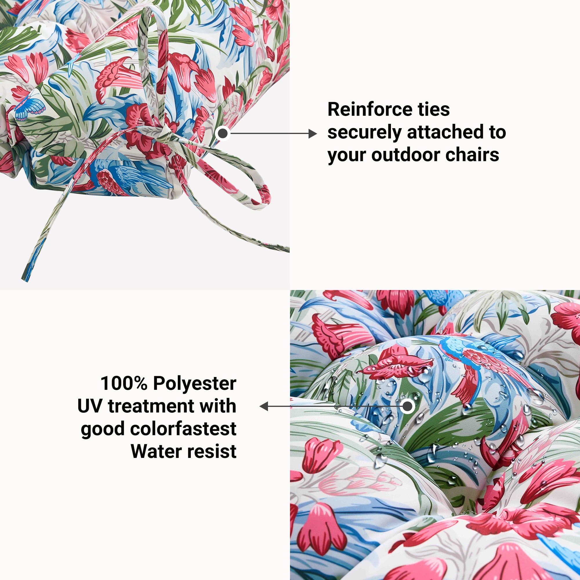 ARTPLAN Patio Chair Cushions Combined Seat and Back,Tufted Outdoor Swivel Chair Cushion with Tie,40"x20"x4"，Floral