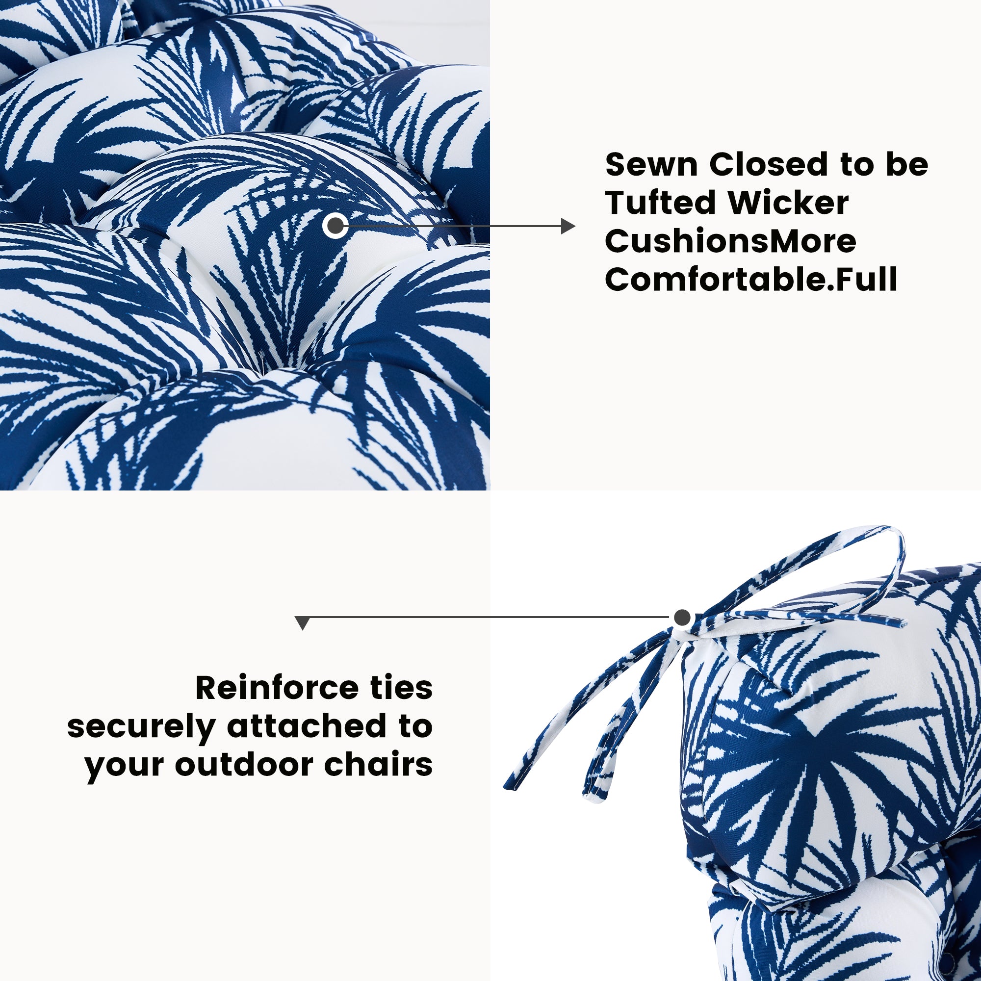ARTPLAN Patio Chair Cushions Combined Seat and Back,Tufted Outdoor Swivel Chair Cushion with Tie,40"x20"x4"，Floral