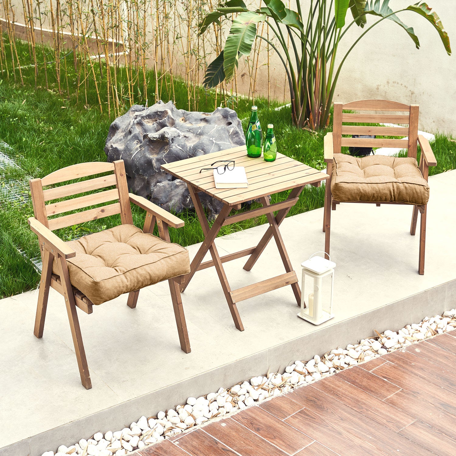 ARTPLAN Outdoor Seat Cushions,Pack of 2 Tufted  Patio Chair Pads 19x19x5 Inches Square Foam for Dining Chair