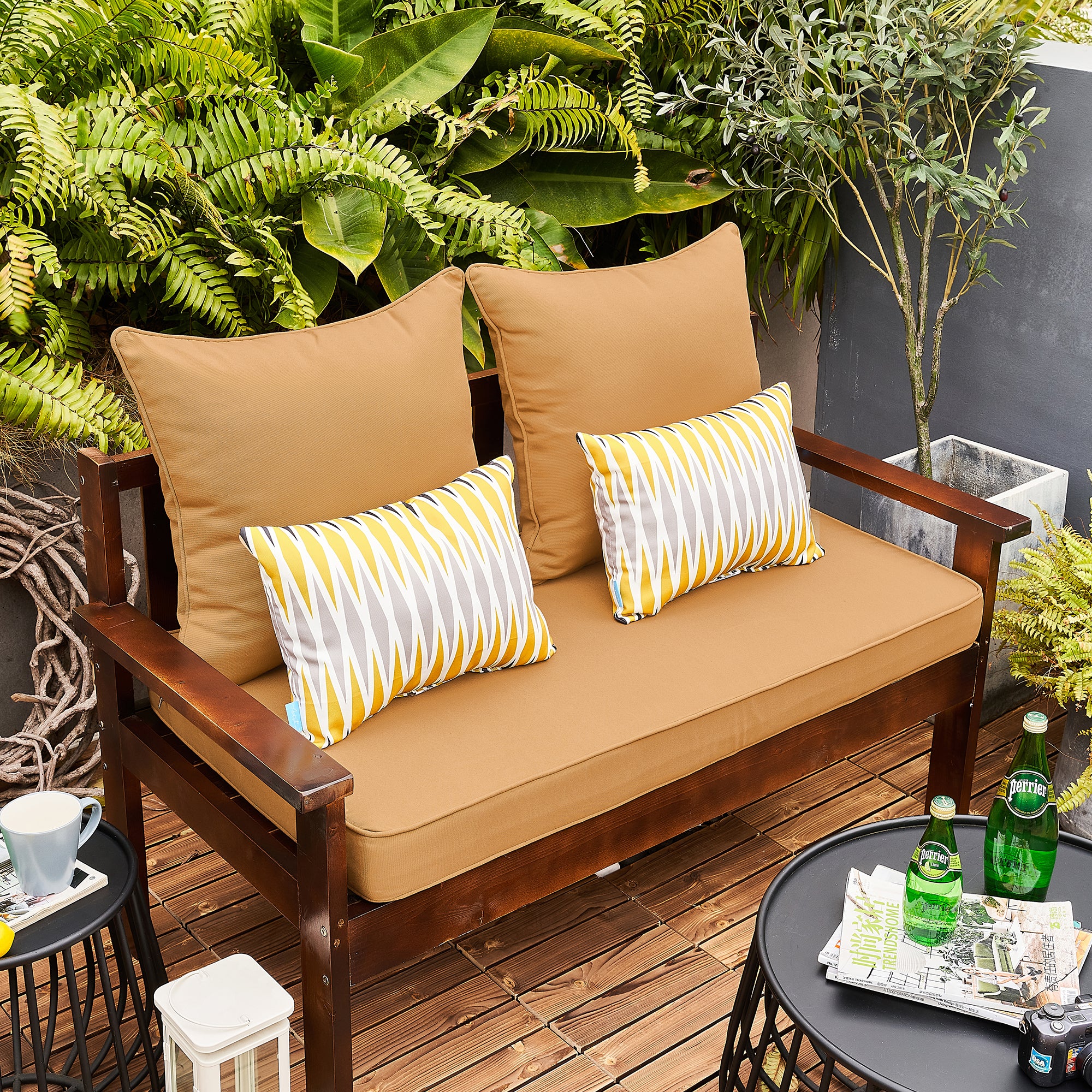 ARTPLAN Patio Bench Cushions Set of 5, Outdoor Sofa Cushions | All-Weather Fabric | Lumbar Support Pillows | Waterproof & Fade-Resistant for Sectionals
