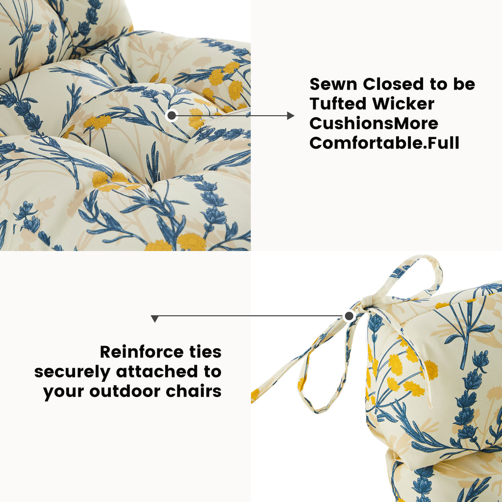 ARTPLAN Patio Chair Cushions Combined Seat and Back,Tufted Outdoor Swivel Chair Cushion with Tie,40"x20"x4"，Floral