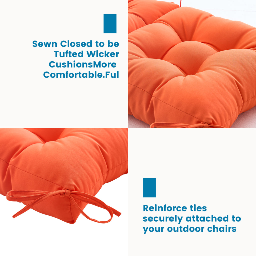 ARTPLAN Outdoor Chair Cushions,40"x20"x4",Low BackTufted Thick Outdoor Wicker Lawn Seat Cushion with Ties for Patio Furniture