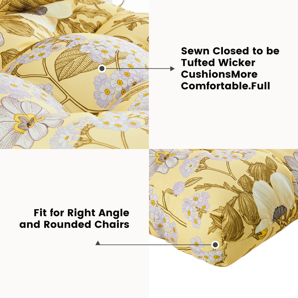 ARTPLAN Outdoor Cushions for Settee,Wicker Loveseat Cushions with Tie,Tufted Patio Cushions 2 U-Shaped Set of 5 Piece,L44xW19,Floral,