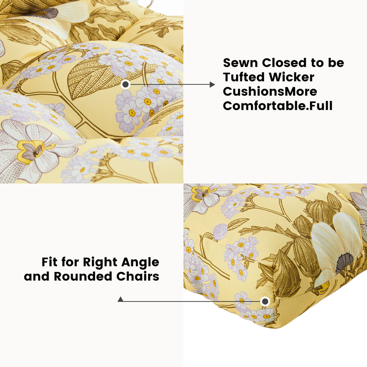 ARTPLAN Outdoor Cushions for Settee,Wicker Loveseat Cushions with Tie,Tufted Patio Cushions 2 U-Shaped Set of 5 Piece,L44xW19,Floral,