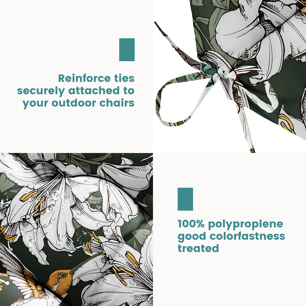 Floral High-Back Seat Cushion - Waterproof Outdoor Adirondack Chair Cushion for Patio Furniture with Tie, Vibrant Patterns, Premium Elastic Padding, Multi-Scenario Use