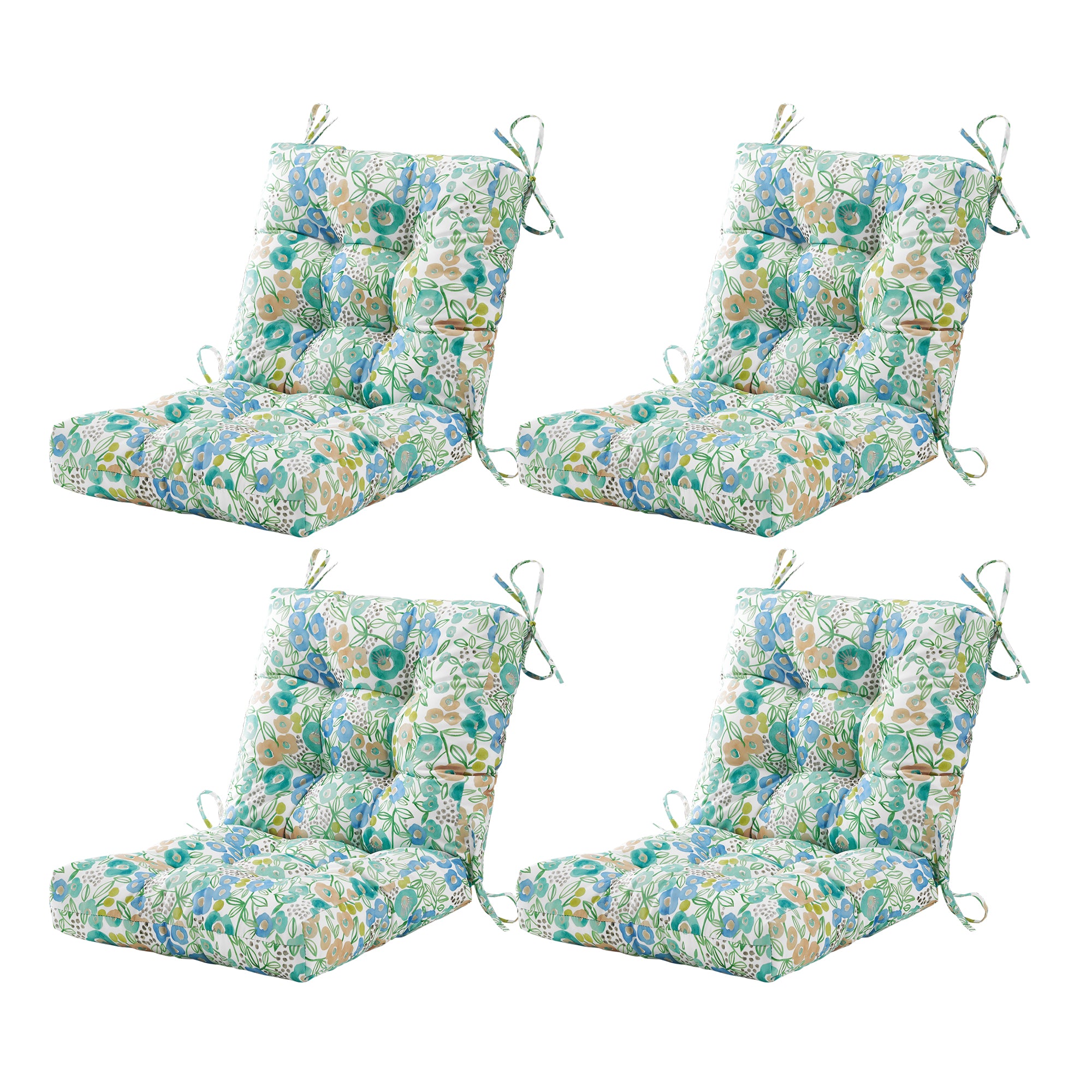 ARTPLAN Outdoor Chair Cushions,40"x20"x4",Low BackTufted Thick Outdoor Wicker Lawn Seat Cushion with Ties for Patio Furniture,Floral