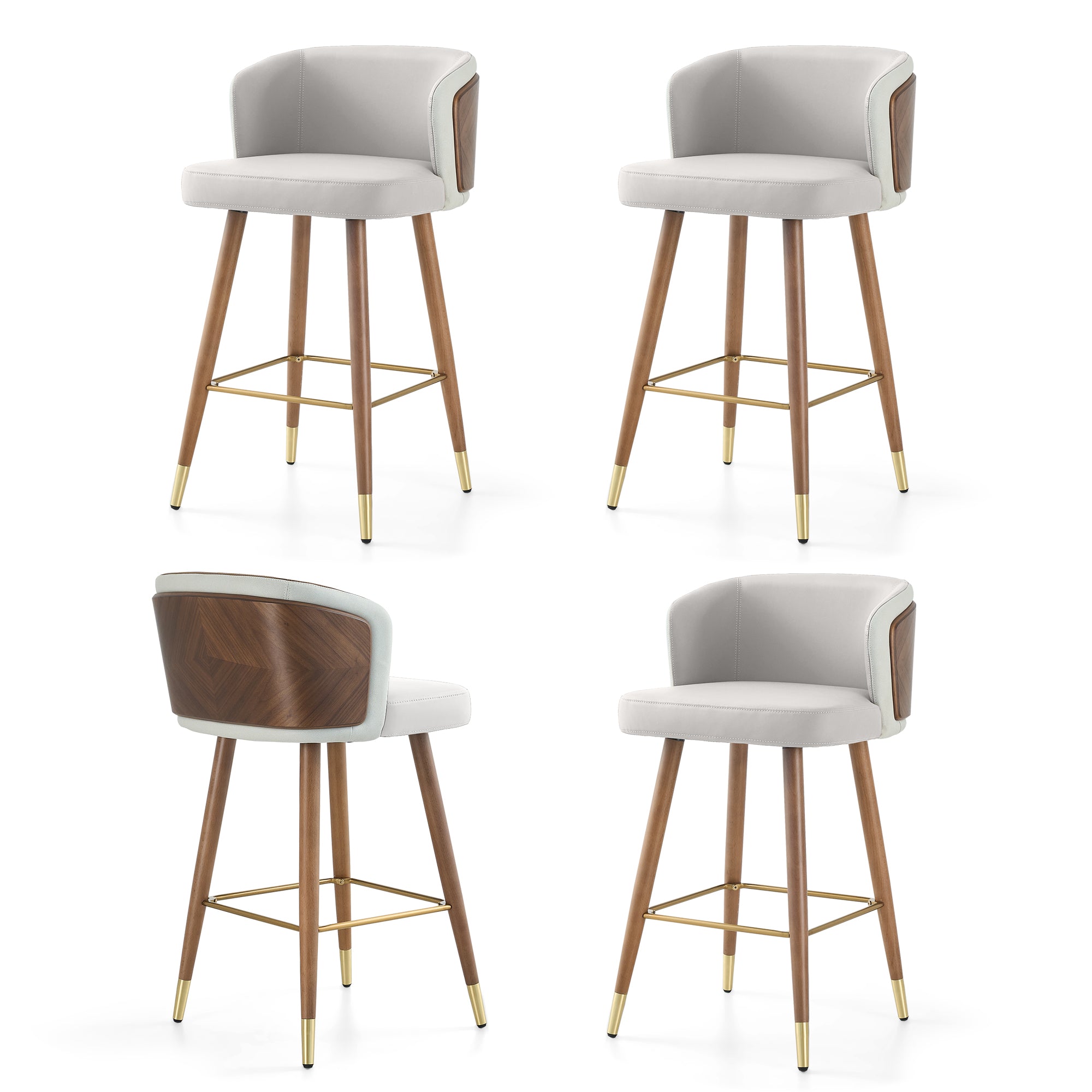 Mid Century Modern Bar Stools for Counter Height - Leather Upholstered Seat with Walnut Wood Frame, Retro 33 Inch Bar Chairs for Home Kitchen Island, Bar, Breakfast Nook