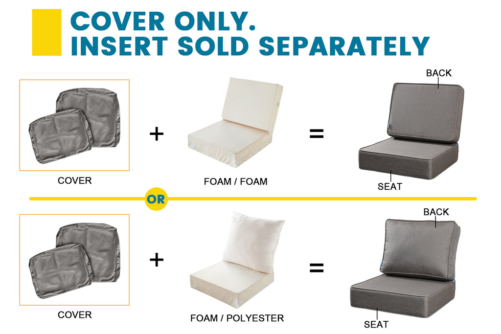 ARTPLAN Outdoor Deep Seat Slipcovers，Set of 2 24x24x6" 18x24 Olefin,Square Outdoor Cushion Cover, for Patio Funiture