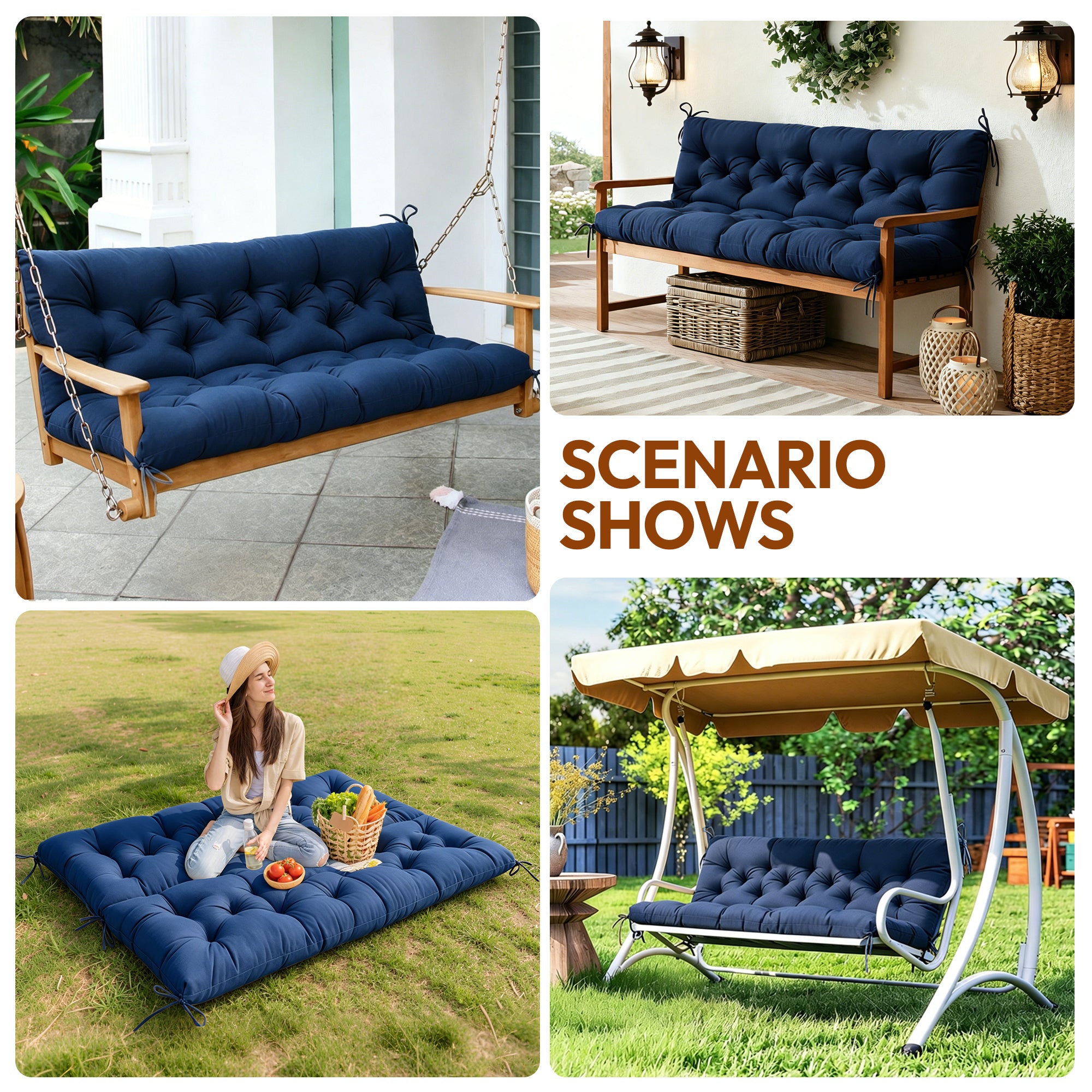 Swing Cushion Replacement, 2-3 Seater Waterproof Outdoor Bench Pad for Patio, Porch, Garden Furniture - Heavy-Duty Universal Fit