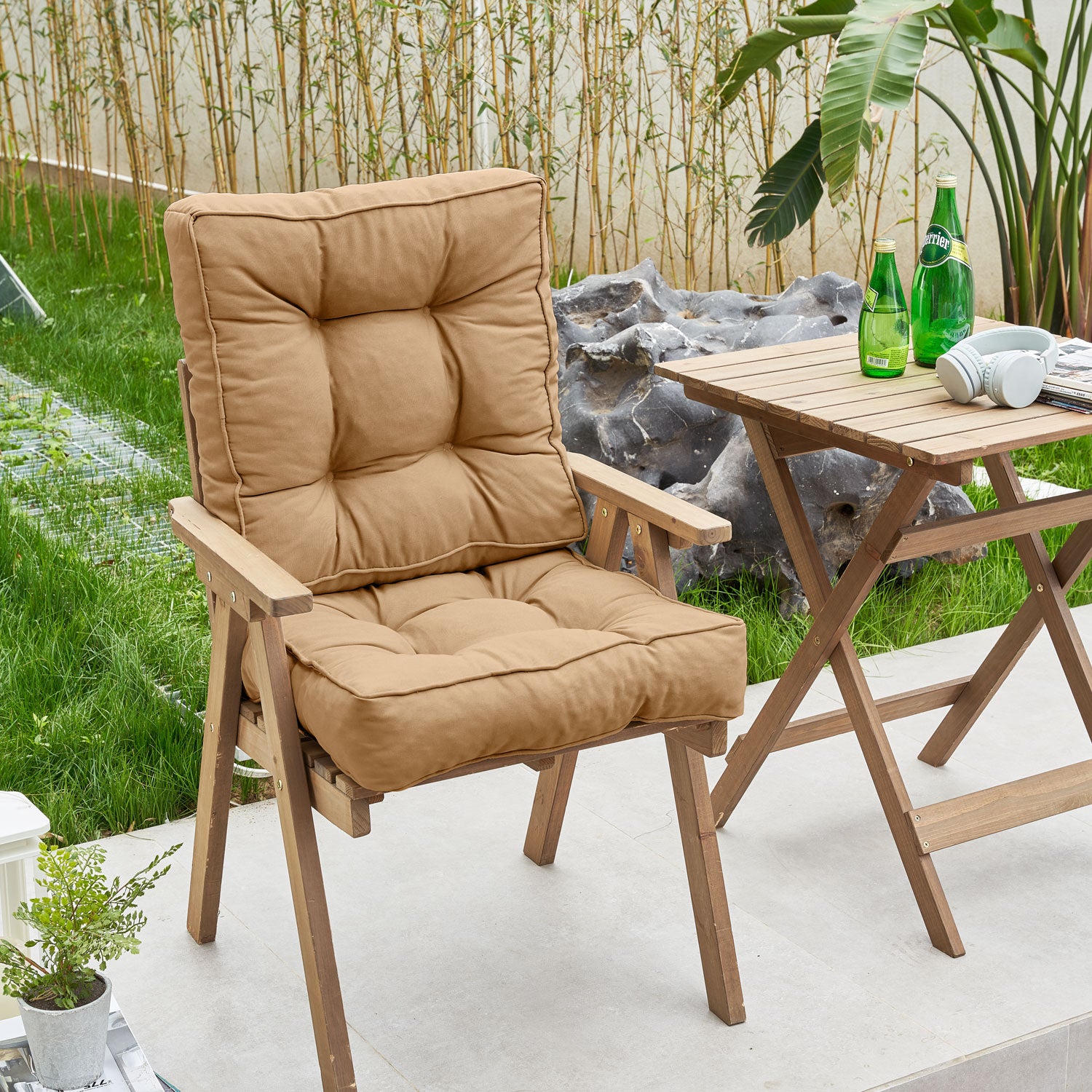 ARTPLAN Outdoor Seat Cushions,Pack of 2 Tufted  Patio Chair Pads 19x19x5 Inches Square Foam for Dining Chair