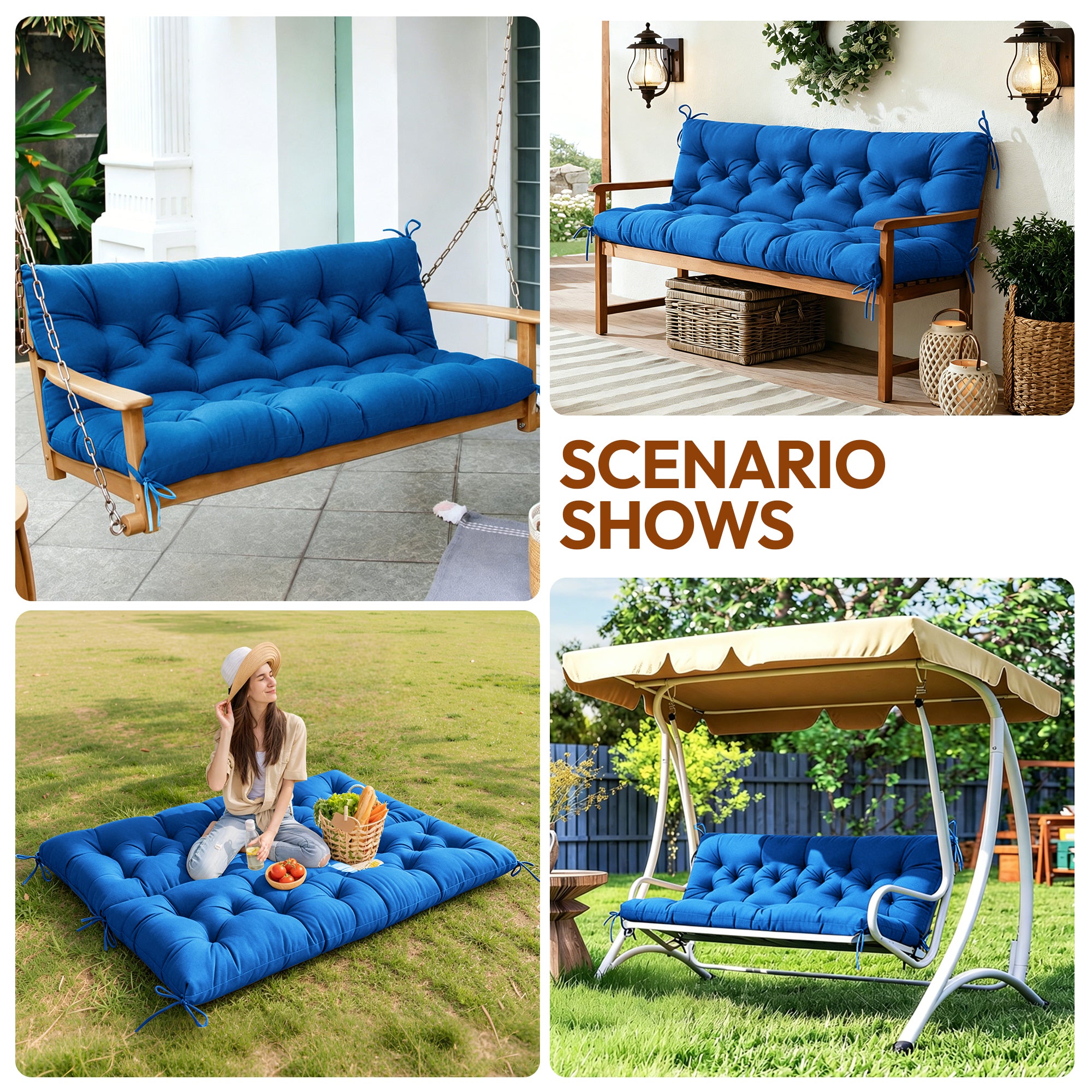 Swing Cushion Replacement, 2-3 Seater Waterproof Outdoor Bench Pad for Patio, Porch, Garden Furniture - Heavy-Duty Universal Fit