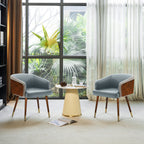 ARTPLAN Modern Dining Chair Faux Leather, Walnut Top Metal Legs Kitchen Seat，set of 1/set of 2