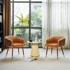 ARTPLAN Modern Dining Chair Faux Leather, Walnut Top Metal Legs Kitchen Seat，set of 1/set of 2