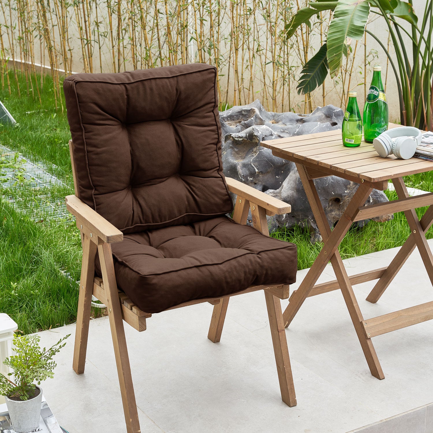 ARTPLAN Outdoor Seat Cushions,Pack of 2 Tufted  Patio Chair Pads 19x19x5 Inches Square Foam for Dining Chair