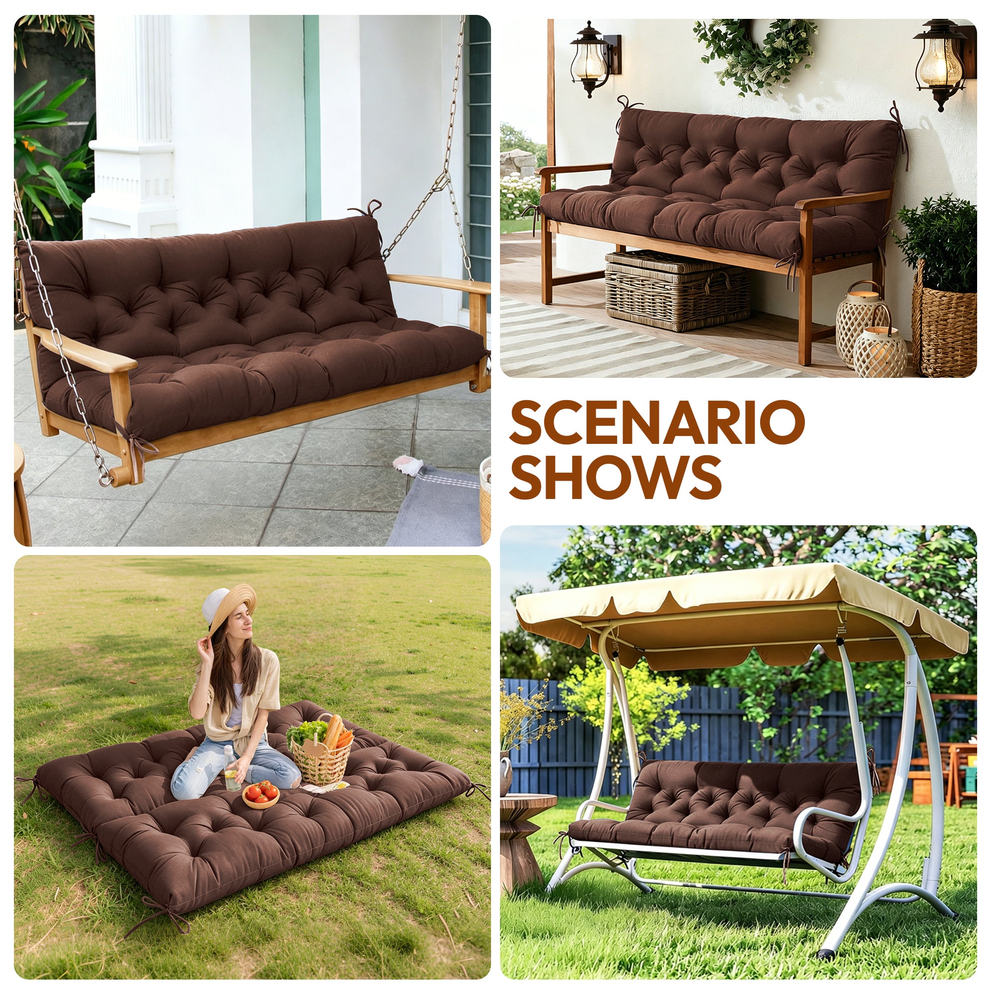 Swing Cushion Replacement, 2-3 Seater Waterproof Outdoor Bench Pad for Patio, Porch, Garden Furniture - Heavy-Duty Universal Fit